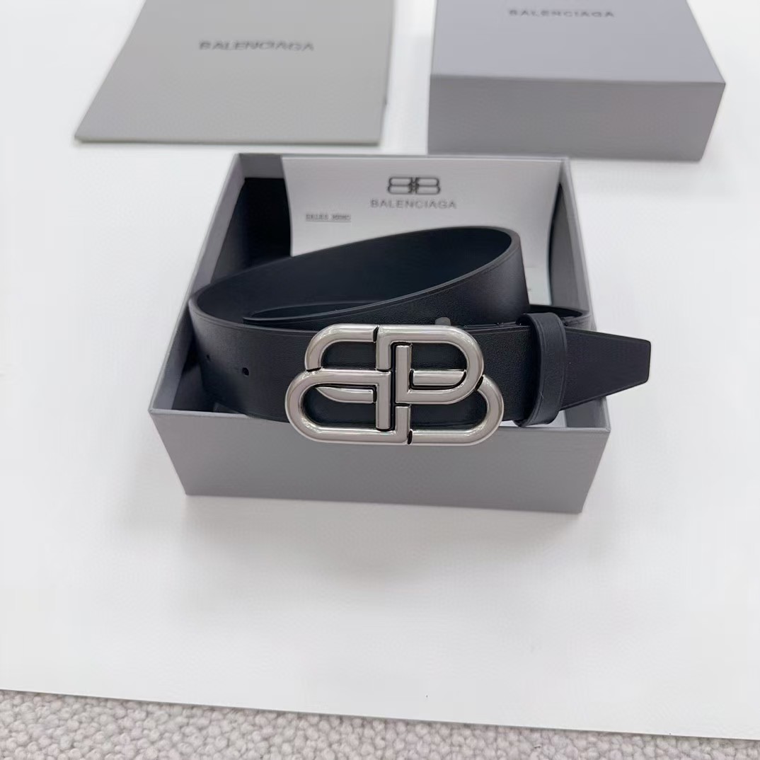 Balenciaga Black Bb Belt With silver Buckle - FashionPlug