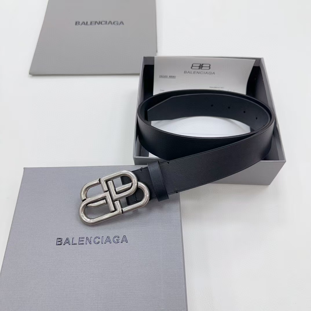 Balenciaga Black Bb Belt With silver Buckle - FashionPlug