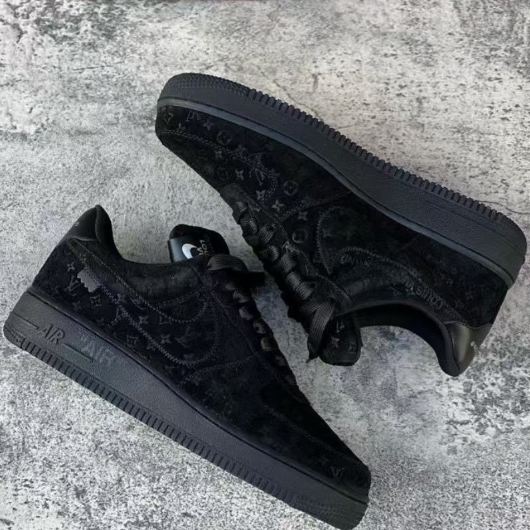 Nike x Louis Vuitton Air Force 1 Low 'Triple Black' - FashionPlug