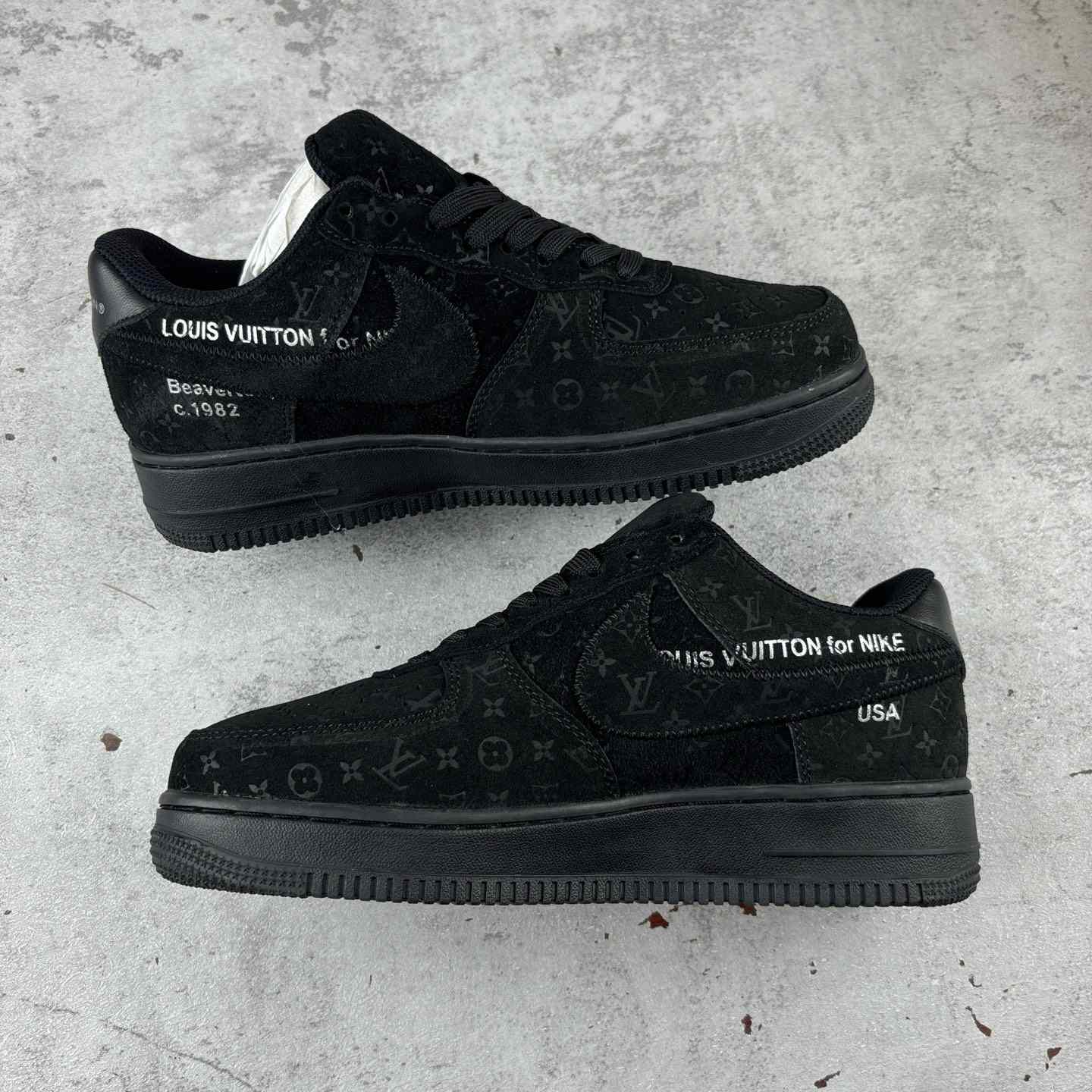 Nike x Louis Vuitton Air Force 1 Low 'Triple Black' - FashionPlug