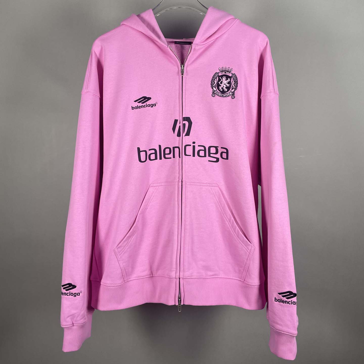 Balenciaga Paris Pink Soccer Zip-up Hoodie - FashionPlug