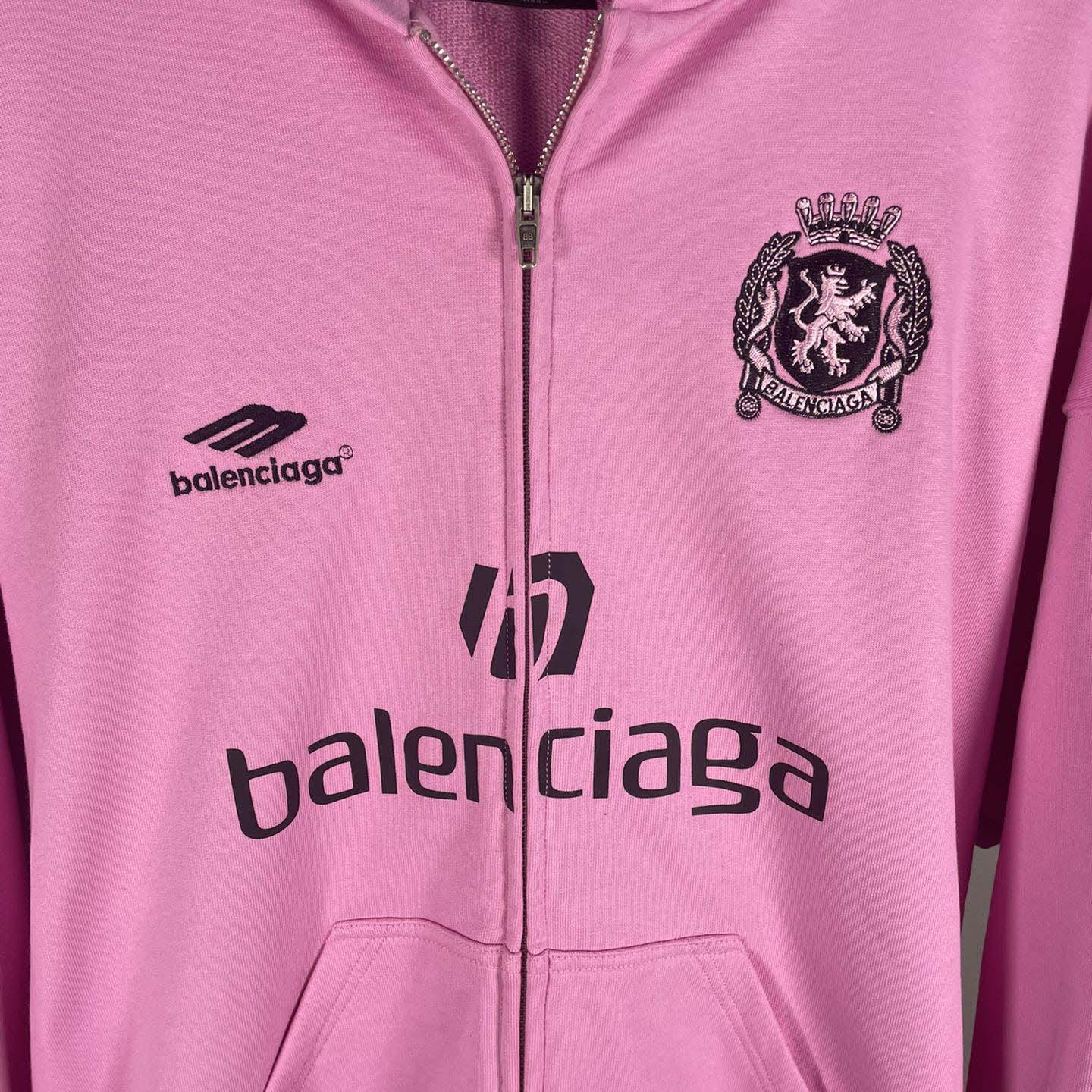 Balenciaga Paris Pink Soccer Zip-up Hoodie - FashionPlug