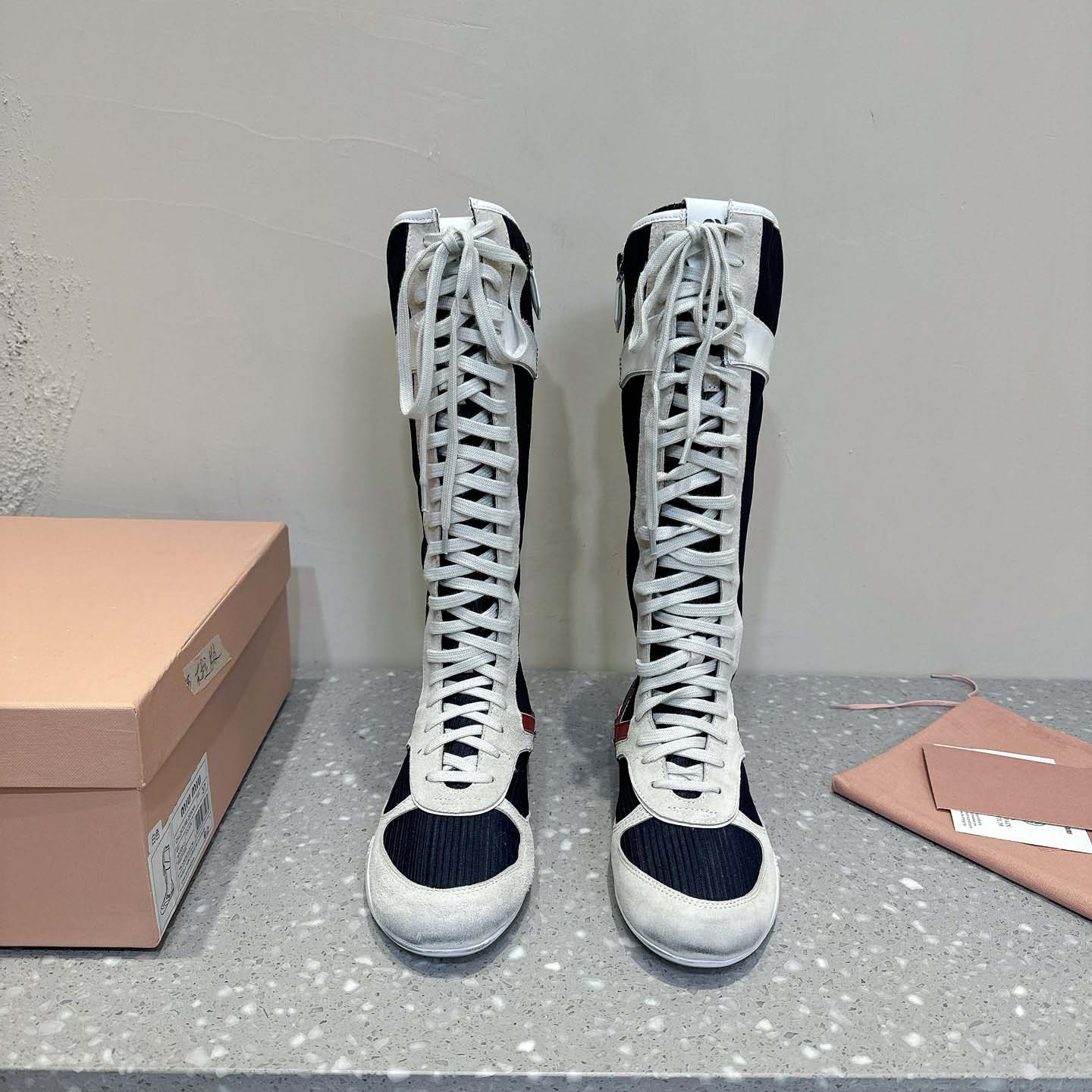 Miu Miu Gymnasium Technical Fabric And Suede Boxeur Boots - FashionPlug