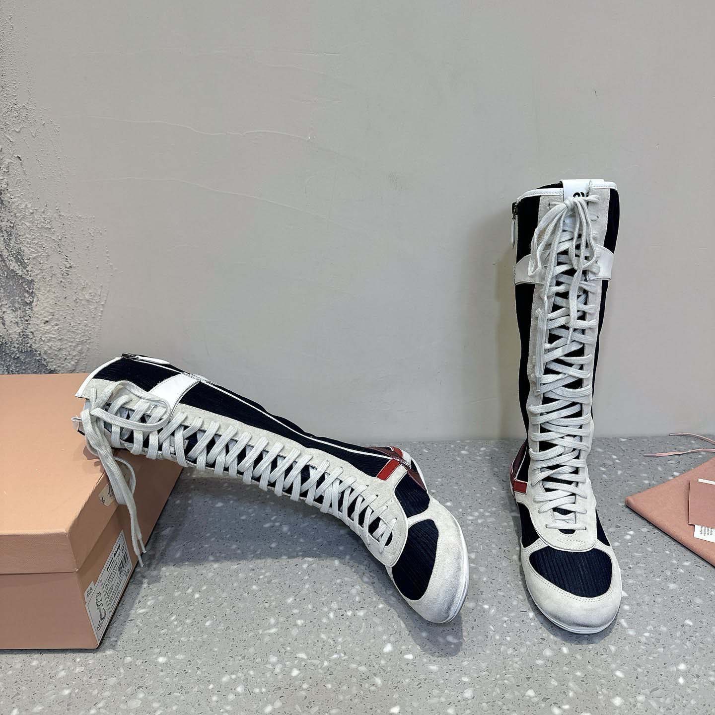 Miu Miu Gymnasium Technical Fabric And Suede Boxeur Boots - FashionPlug