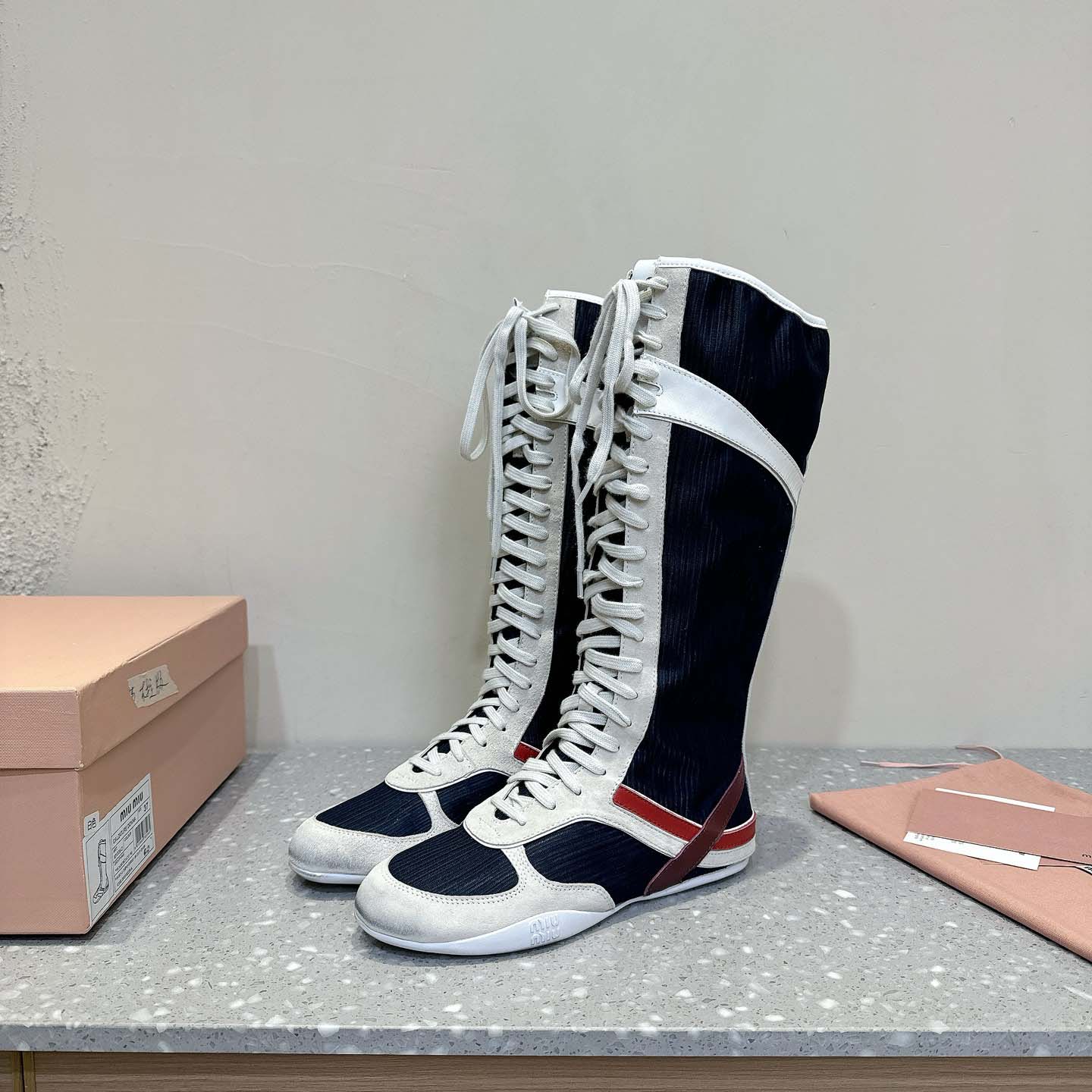 Miu Miu Gymnasium Technical Fabric And Suede Boxeur Boots - FashionPlug