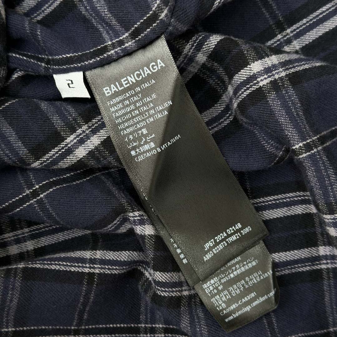 Balenciaga Logo Embroidered Hooded Check Jacket - FashionPlug