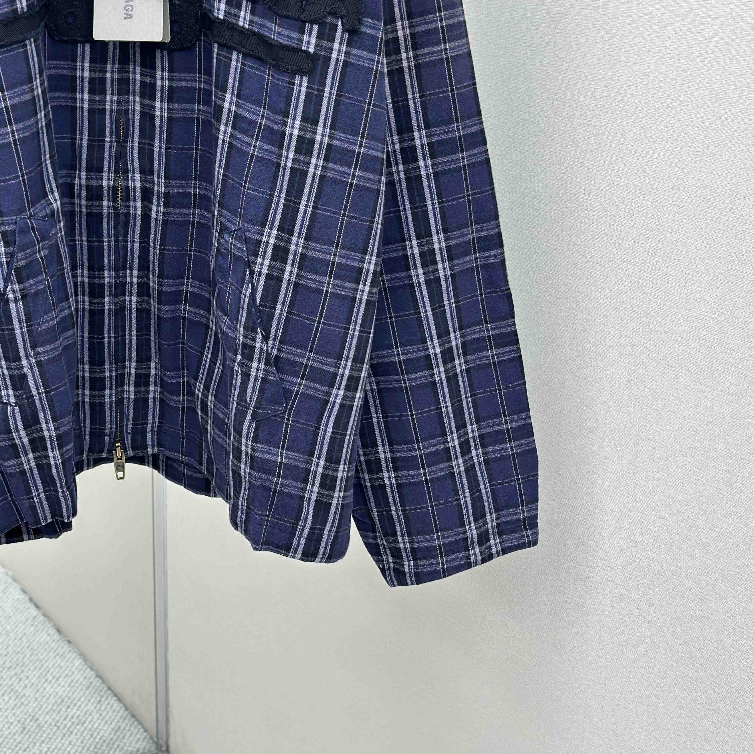 Balenciaga Logo Embroidered Hooded Check Jacket - FashionPlug