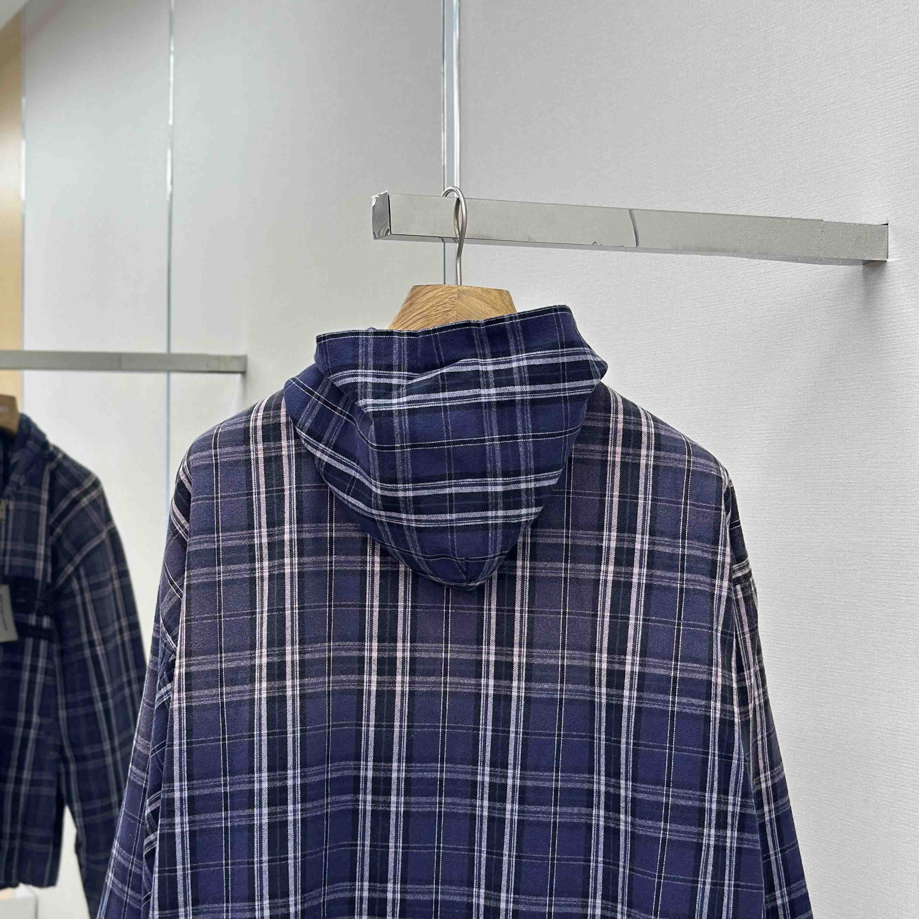 Balenciaga Logo Embroidered Hooded Check Jacket - FashionPlug