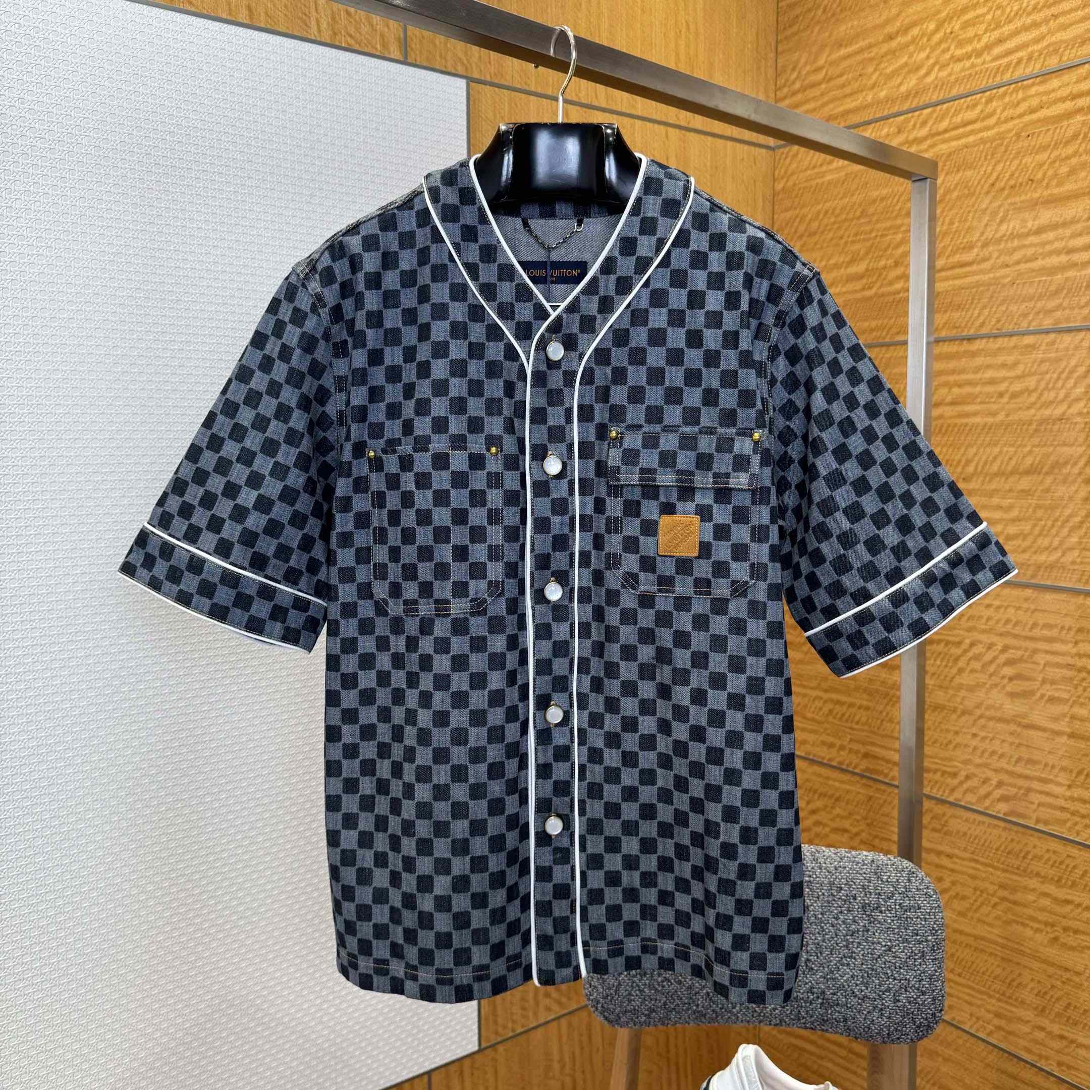 Louis Vuitton Damier Denim Baseball Shirt   1AIMJH - FashionPlug