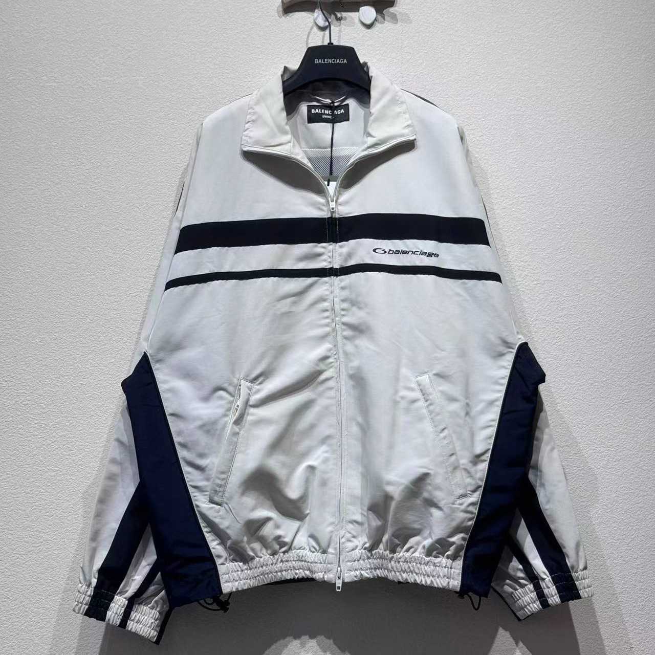 Balenciaga 50/50 Tracksuit Jacket In White And Grey - FashionPlug