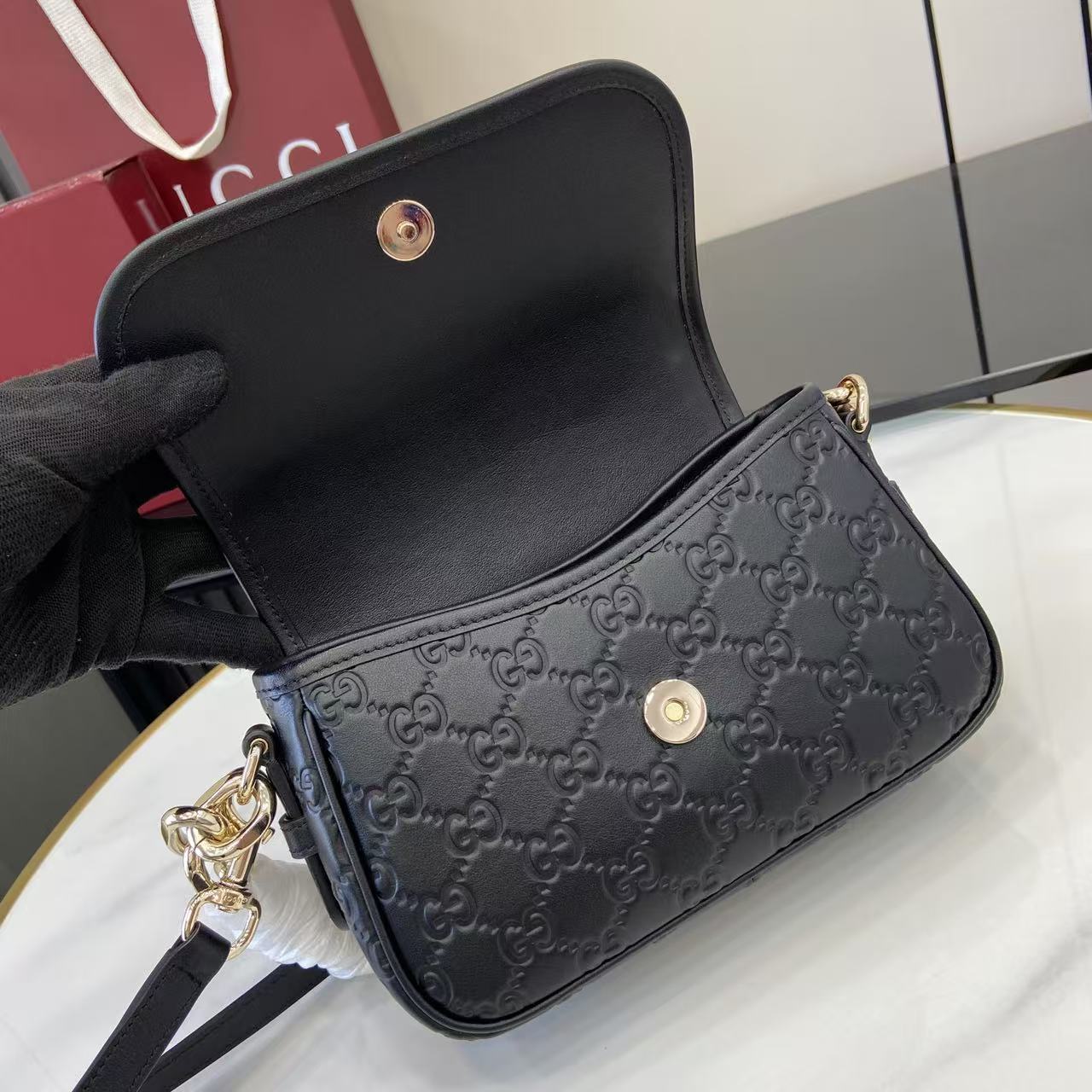 Gucci GG Emblem Small Shoulder Bag - FashionPlug
