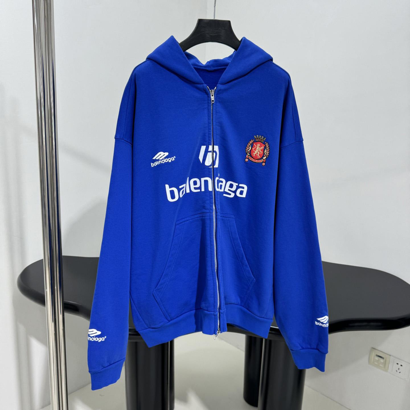 Balenciaga Paris Blue Soccer Zip-up Hoodie - FashionPlug