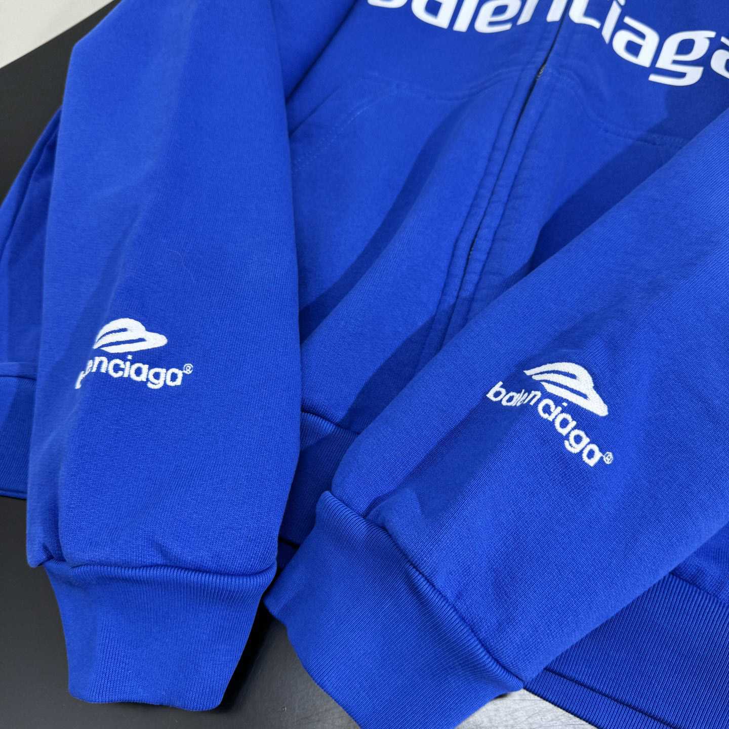 Balenciaga Paris Blue Soccer Zip-up Hoodie - FashionPlug