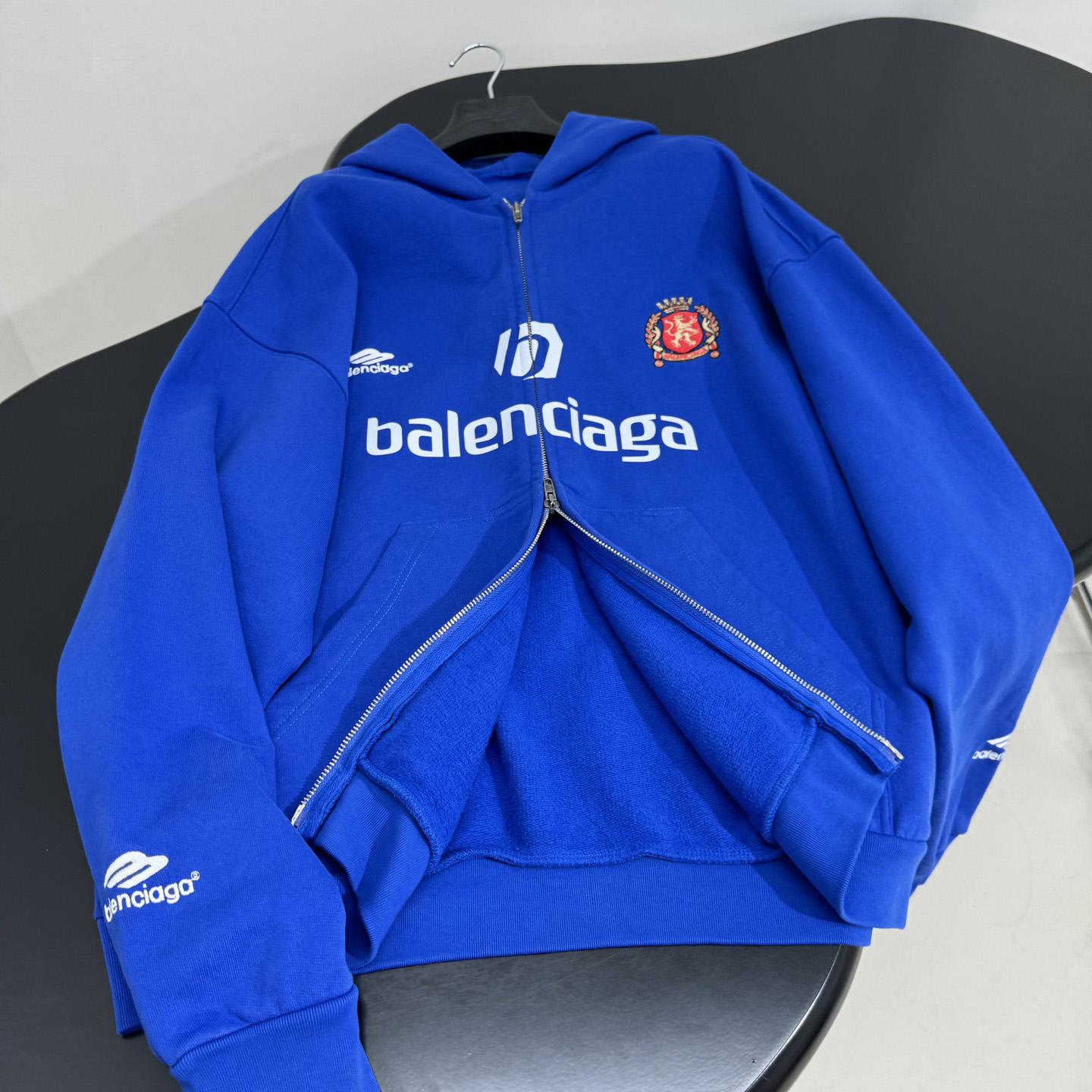Balenciaga Paris Blue Soccer Zip-up Hoodie - FashionPlug