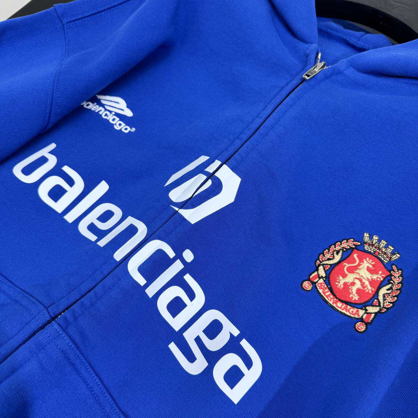 Balenciaga Paris Blue Soccer Zip-up Hoodie - FashionPlug