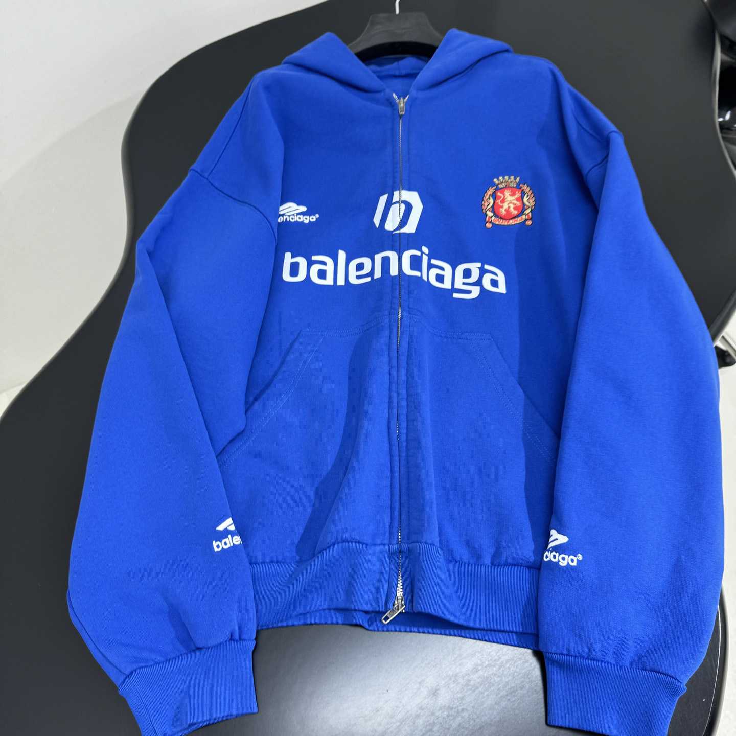 Balenciaga Paris Blue Soccer Zip-up Hoodie - FashionPlug