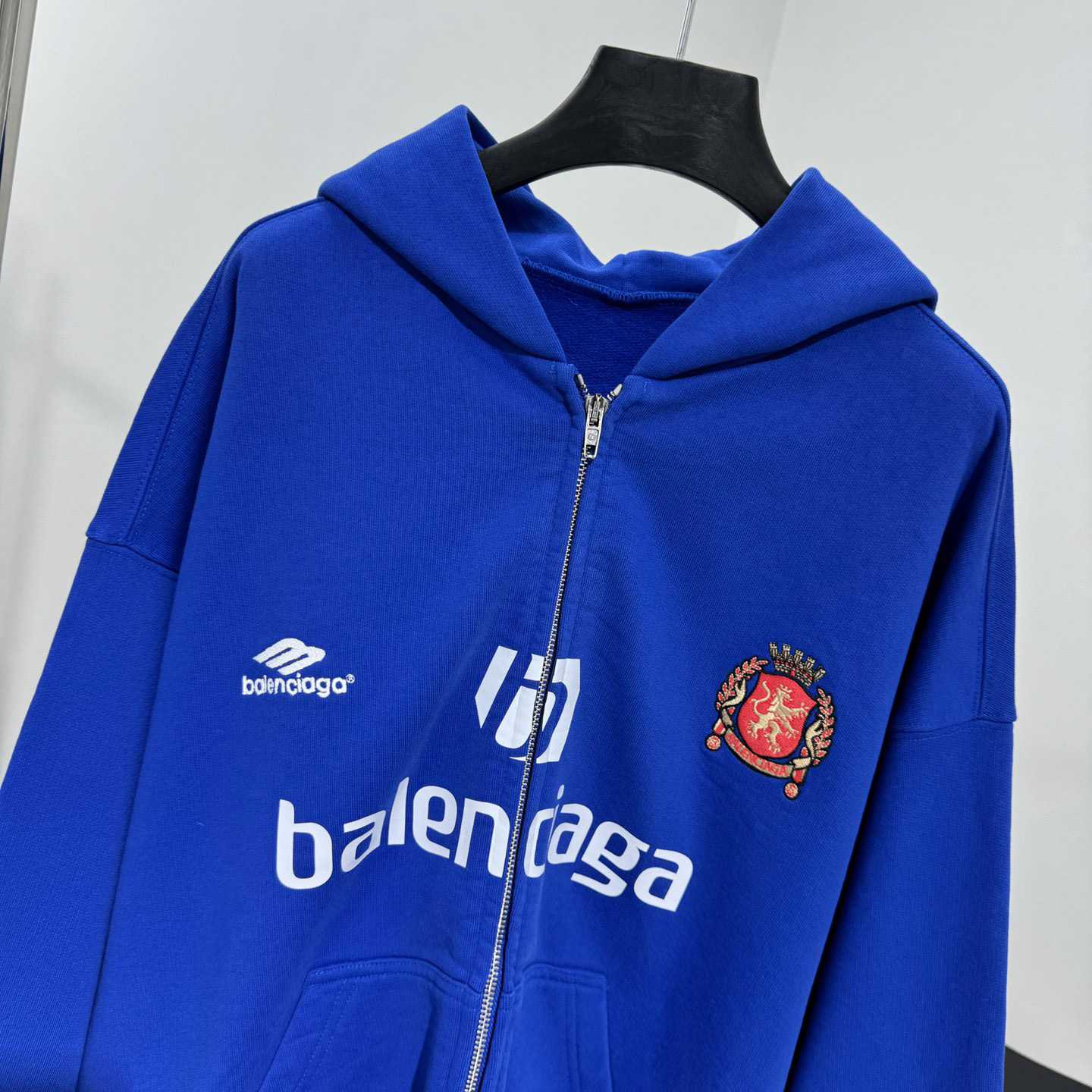 Balenciaga Paris Blue Soccer Zip-up Hoodie - FashionPlug