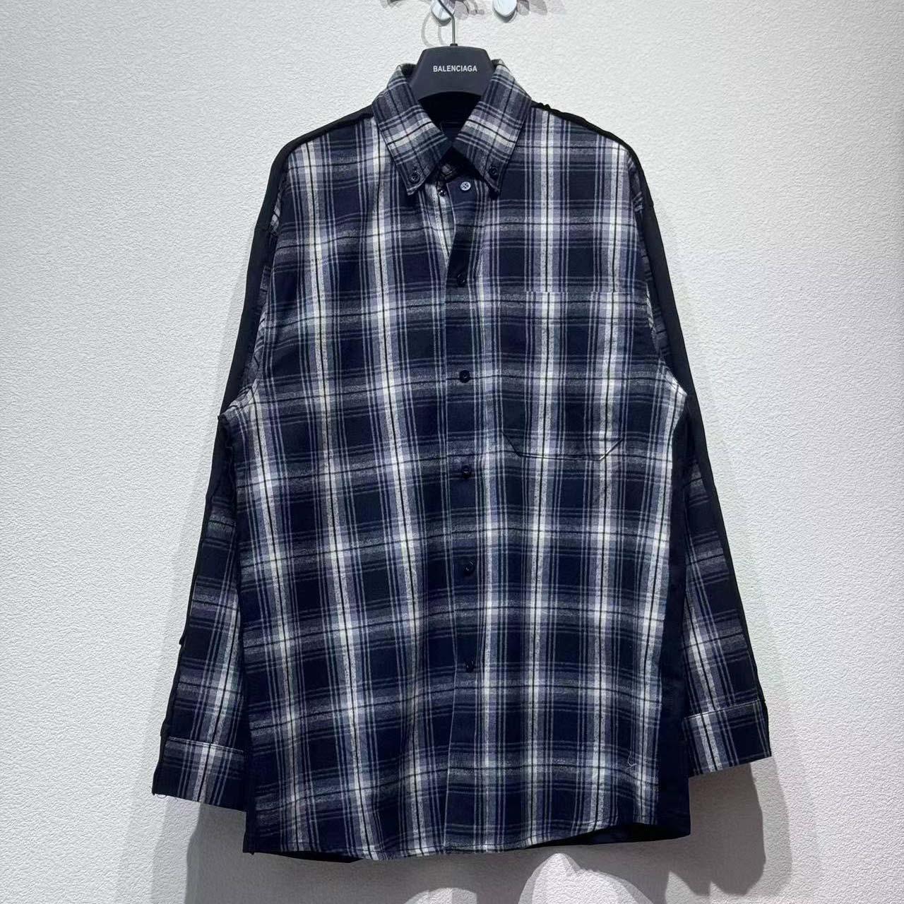 Balenciaga Hybrid Overshirt In Black And Grey Check Flannel - FashionPlug