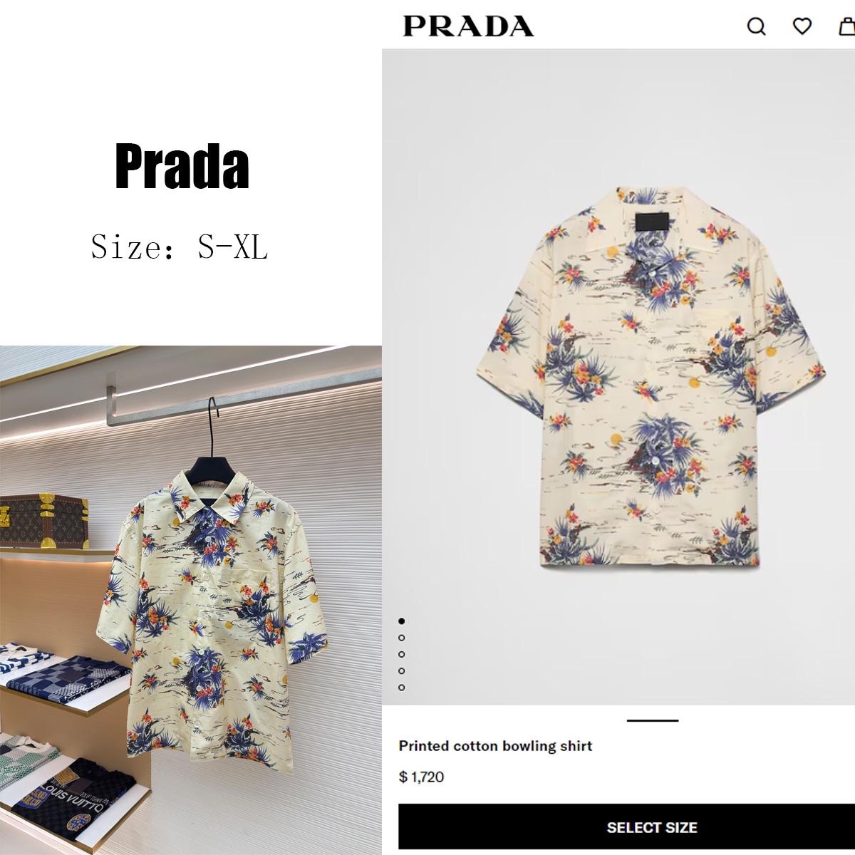 Prada Printed Cotton Bowling Shirt - FashionPlug