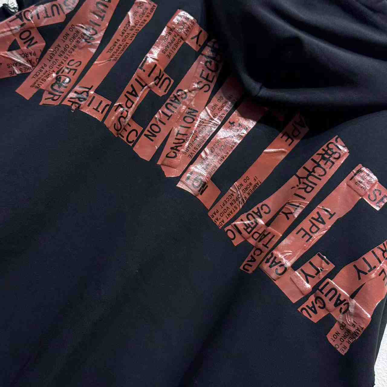 Balenciaga Security Tape Logo Large Zip-Up Hoodie In Faded Washed Black And Red Dry Fleece - FashionPlug