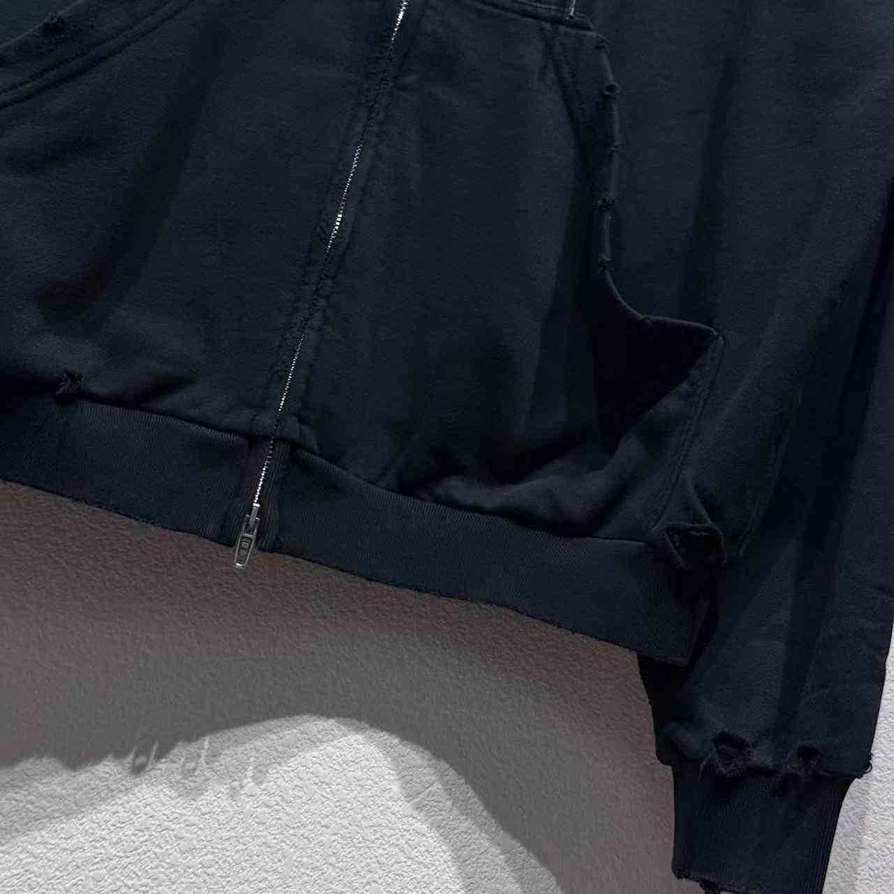 Balenciaga Security Tape Logo Large Zip-Up Hoodie In Faded Washed Black And Red Dry Fleece - FashionPlug