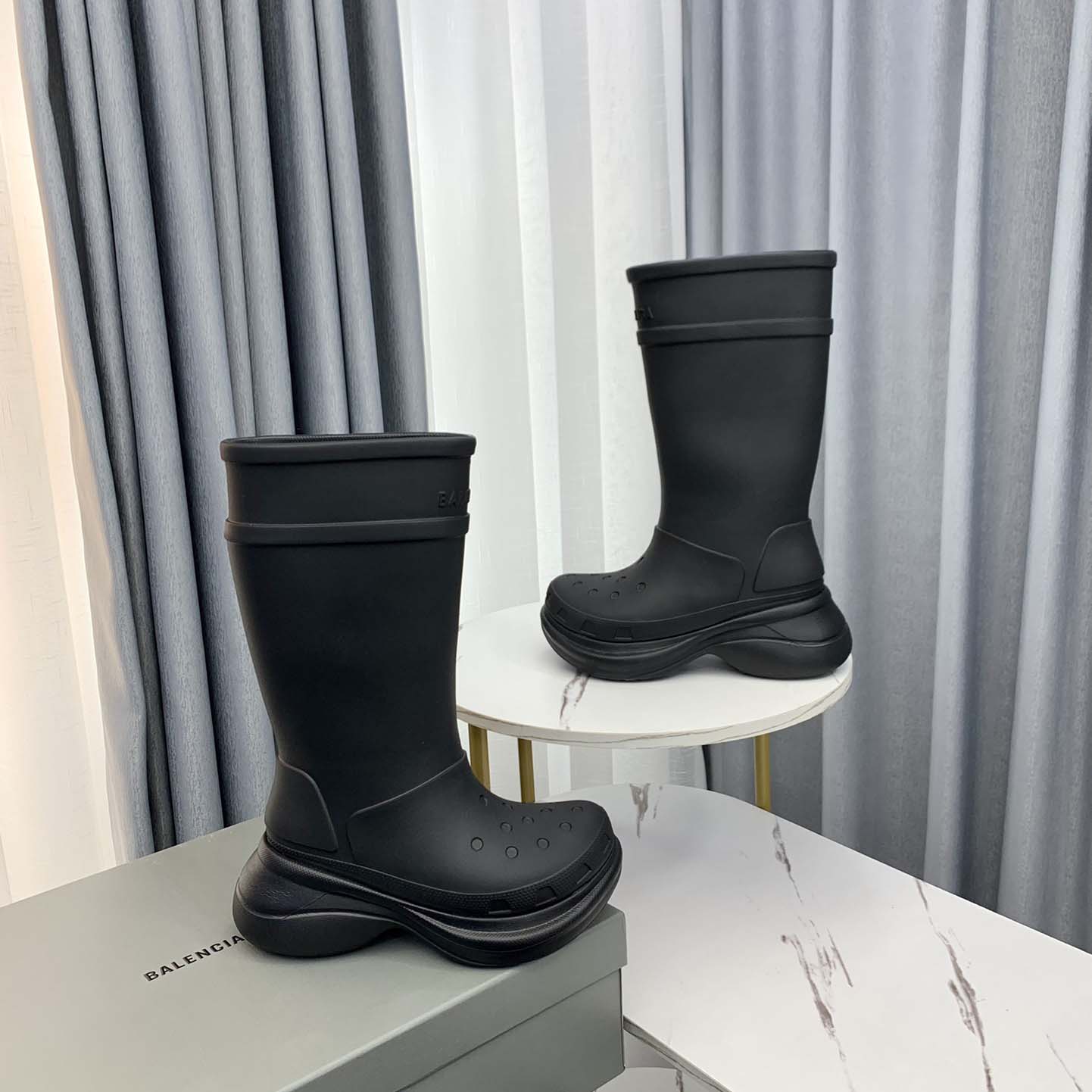Balenciaga Crocs™ Boot In Black Rubber - FashionPlug