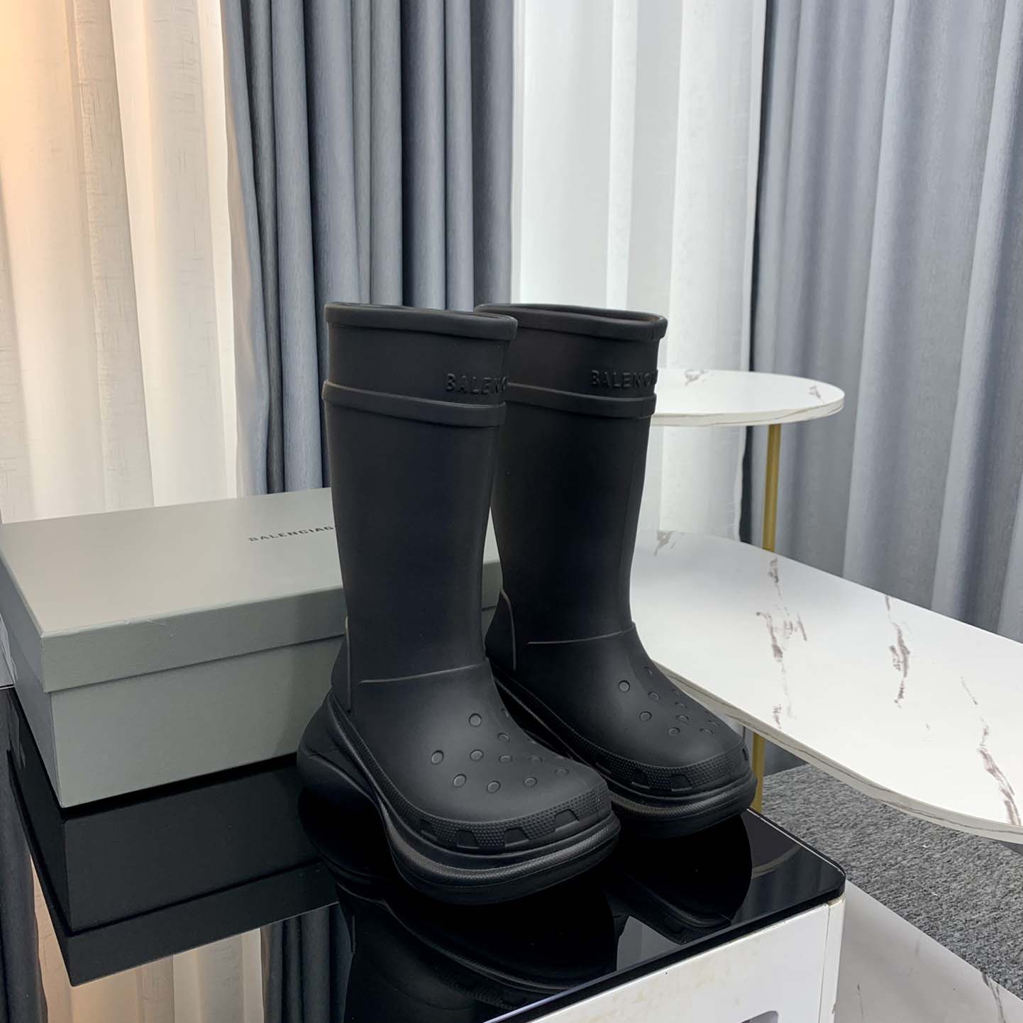 Balenciaga Crocs™ Boot In Black Rubber - FashionPlug