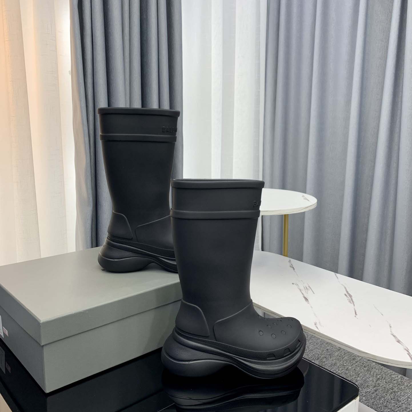 Balenciaga Crocs™ Boot In Black Rubber - FashionPlug