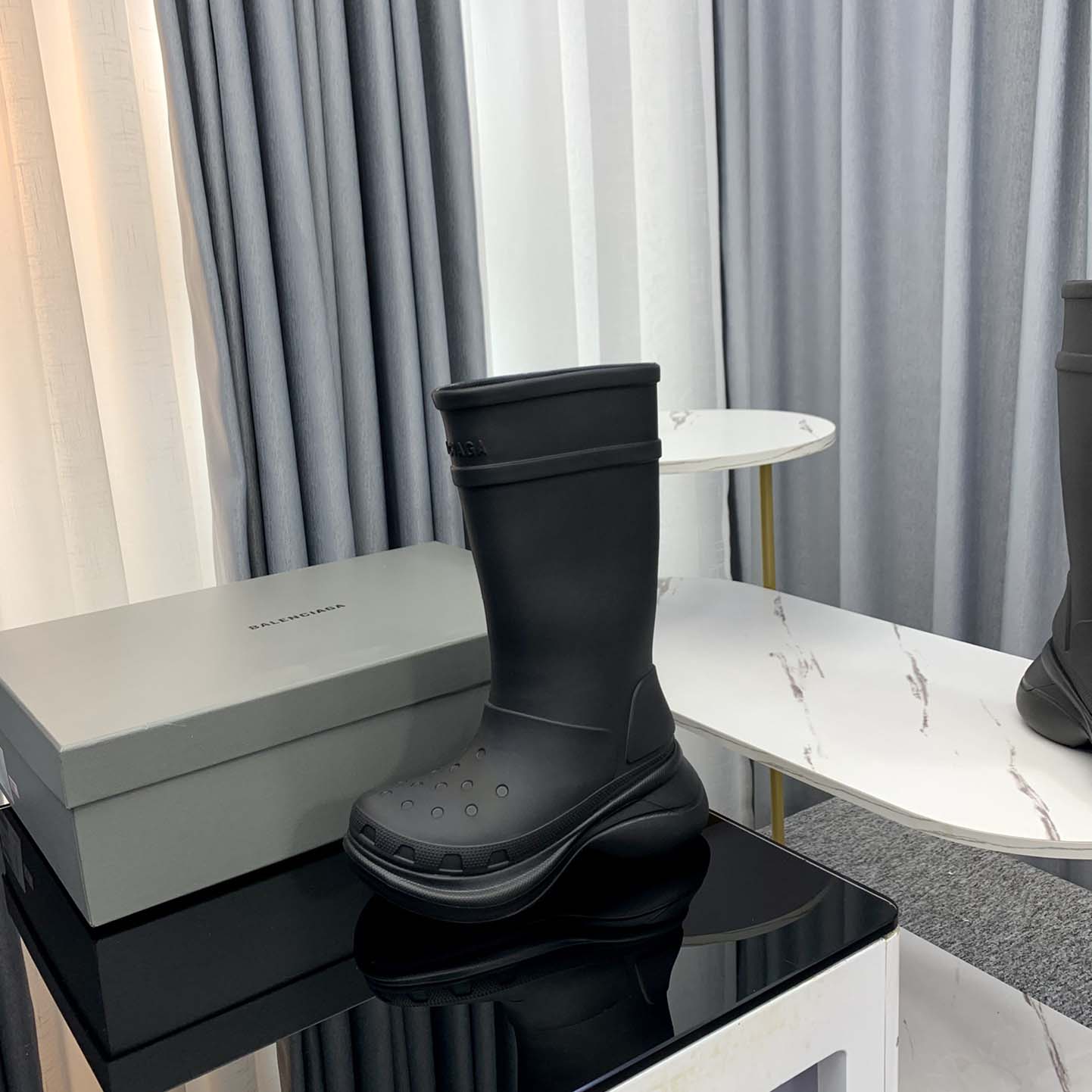 Balenciaga Crocs™ Boot In Black Rubber - FashionPlug