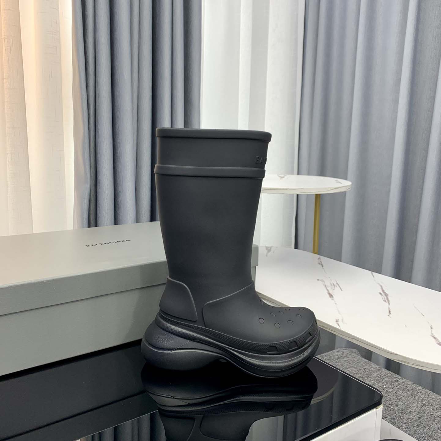 Balenciaga Crocs™ Boot In Black Rubber - FashionPlug