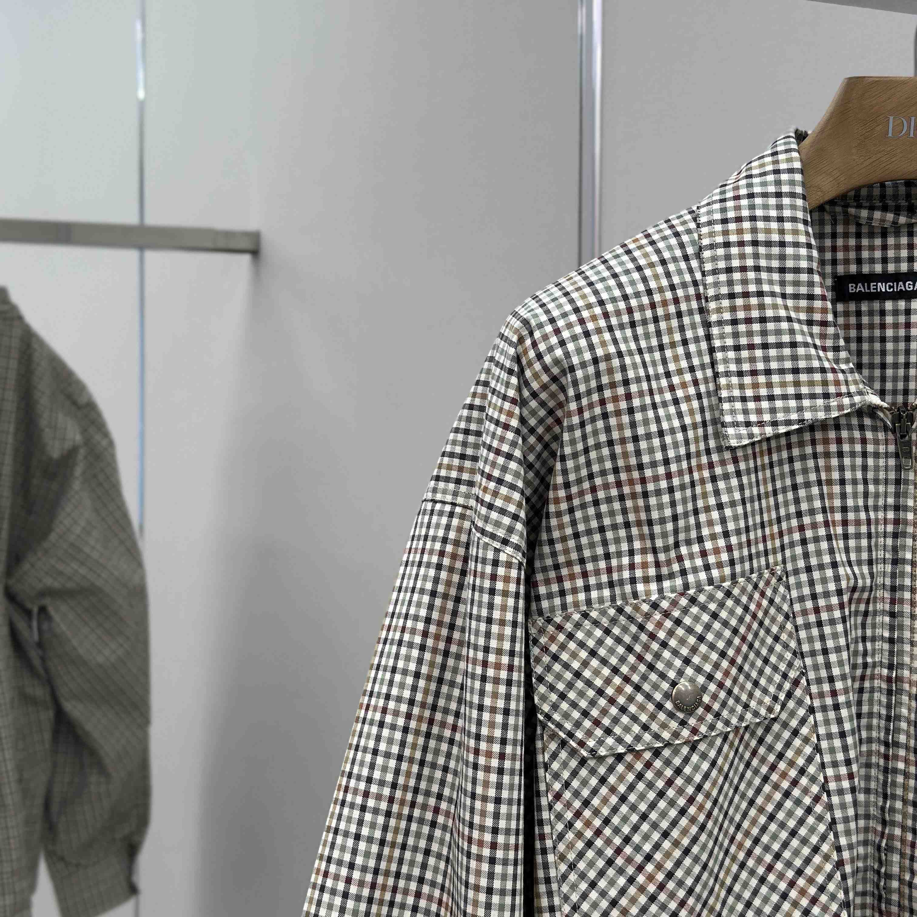 Balenciaga Zip-Up Shirt In Beige And Khaki Checked Flannel - FashionPlug