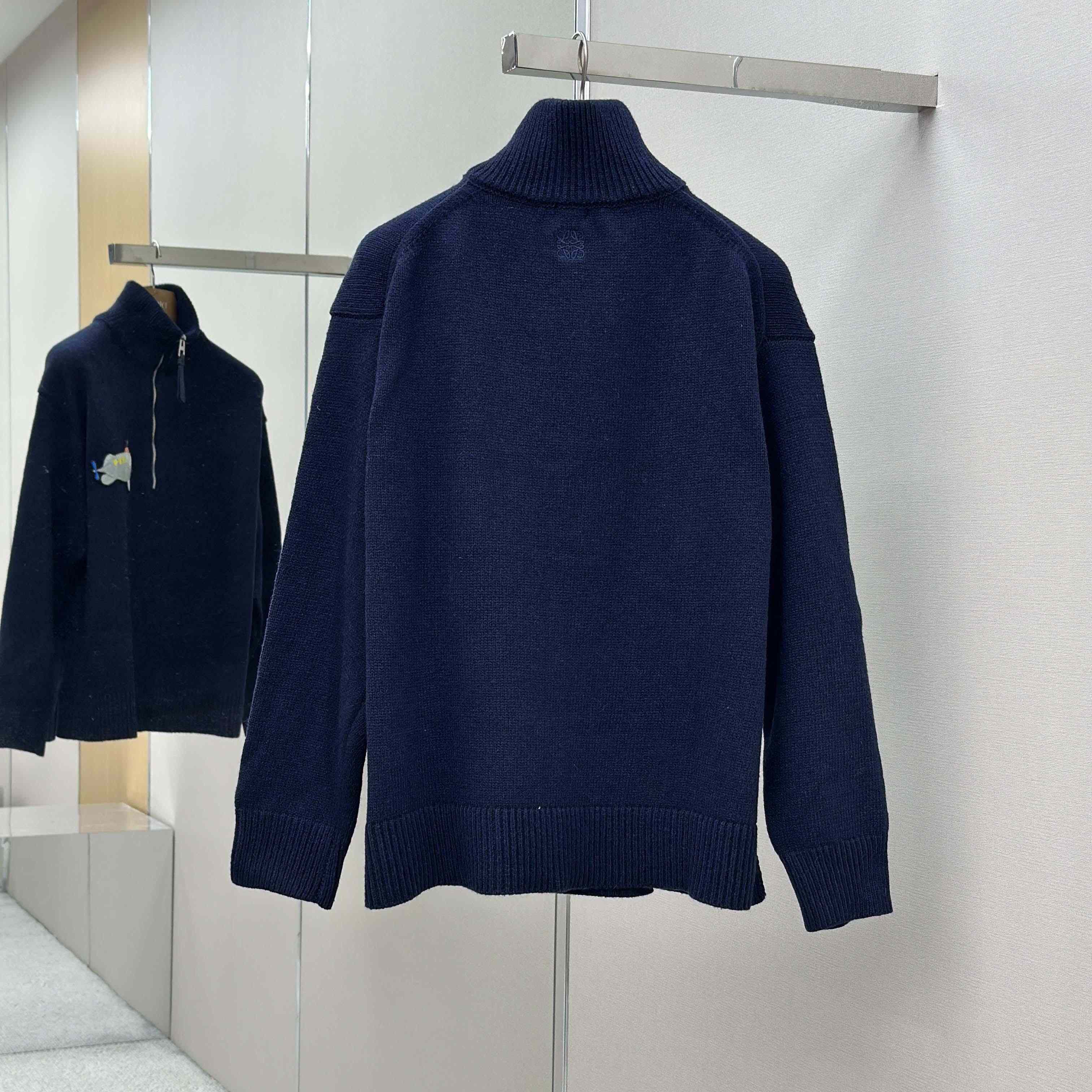 Loewe Zip-up sweater In Wool Blue - FashionPlug