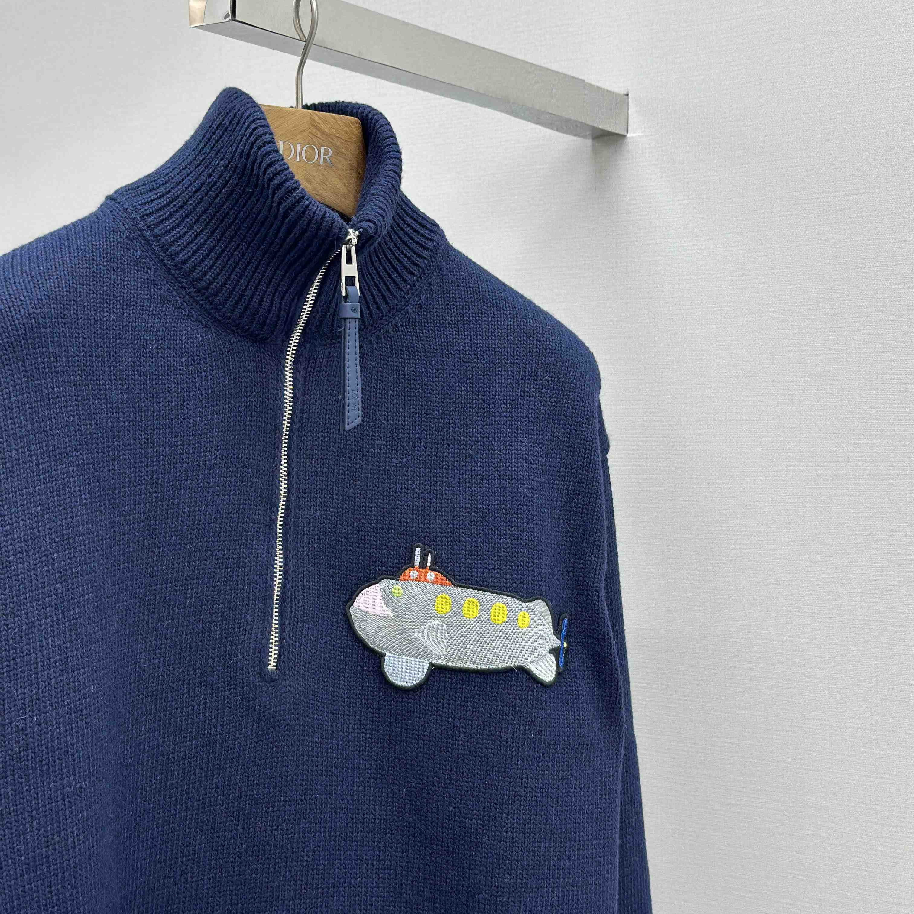 Loewe Zip-up sweater In Wool Blue - FashionPlug