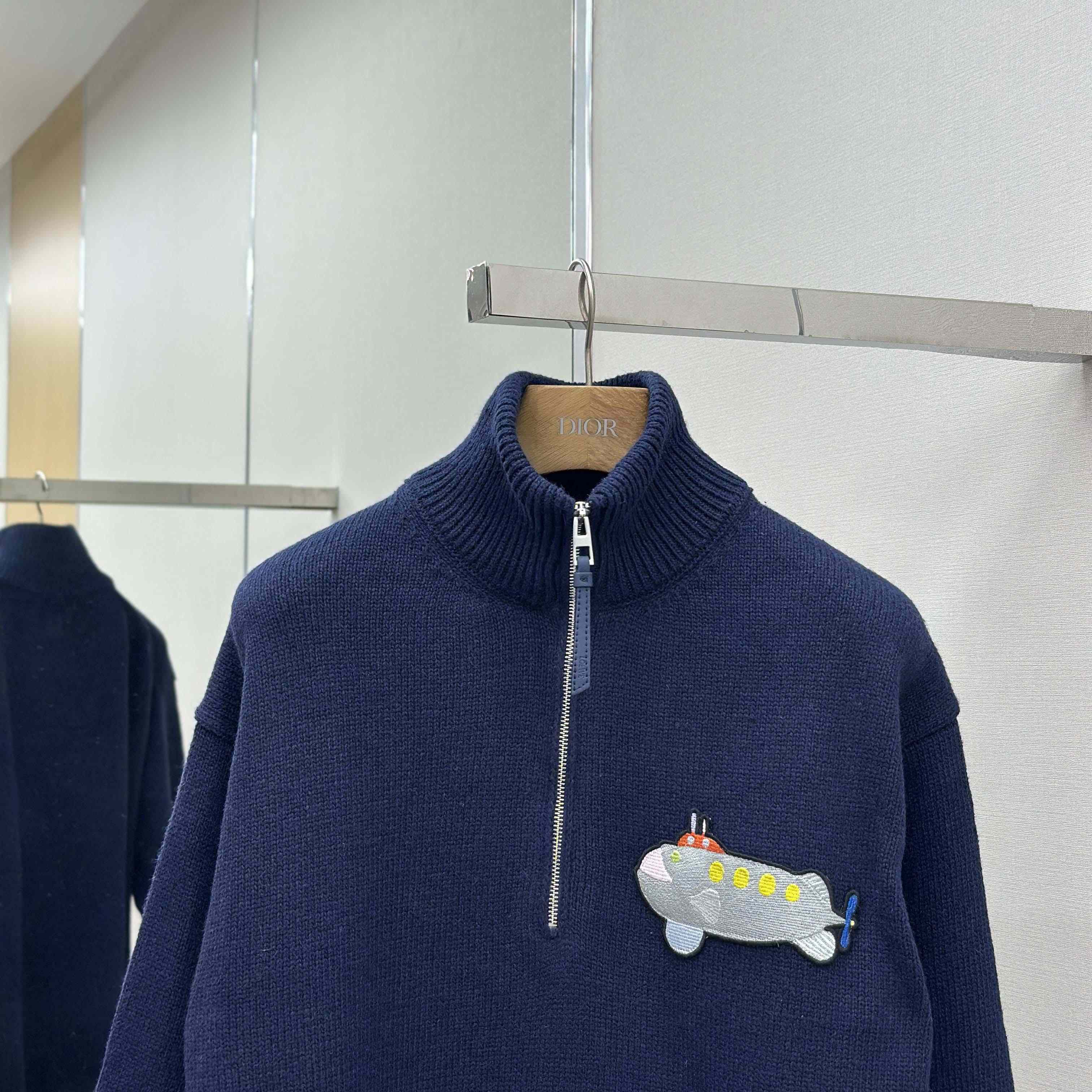 Loewe Zip-up sweater In Wool Blue - FashionPlug