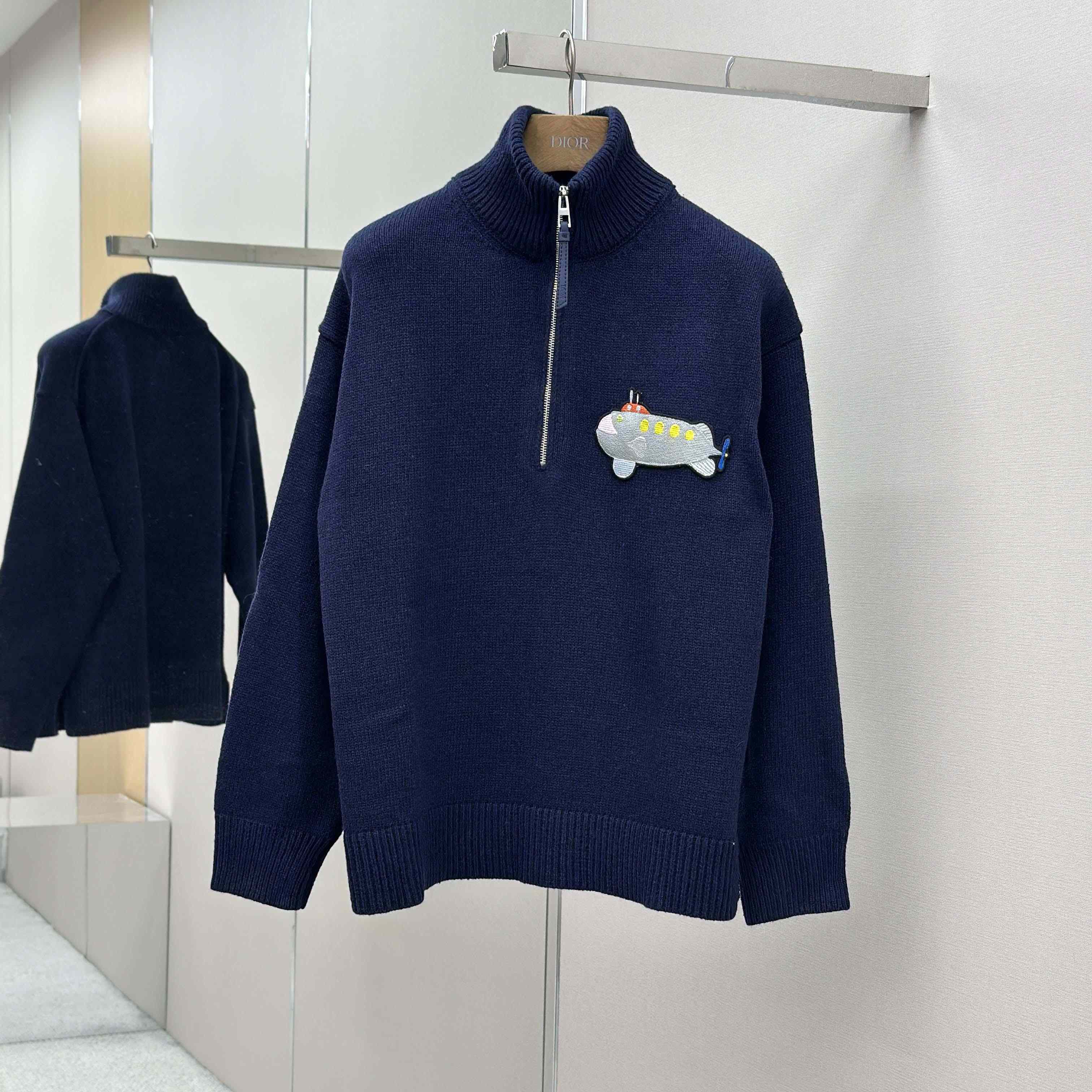 Loewe Zip-up sweater In Wool Blue - FashionPlug