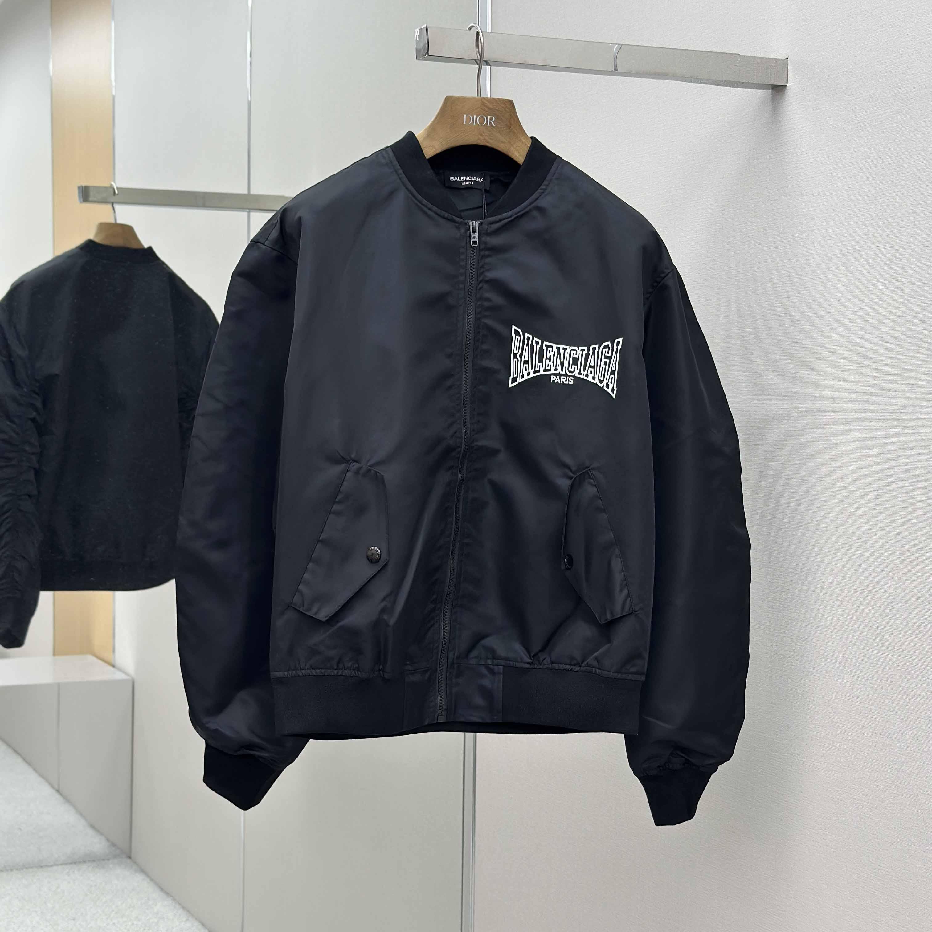 Balenciaga Men's Black Oversize Nylon Varsity Jacket - FashionPlug