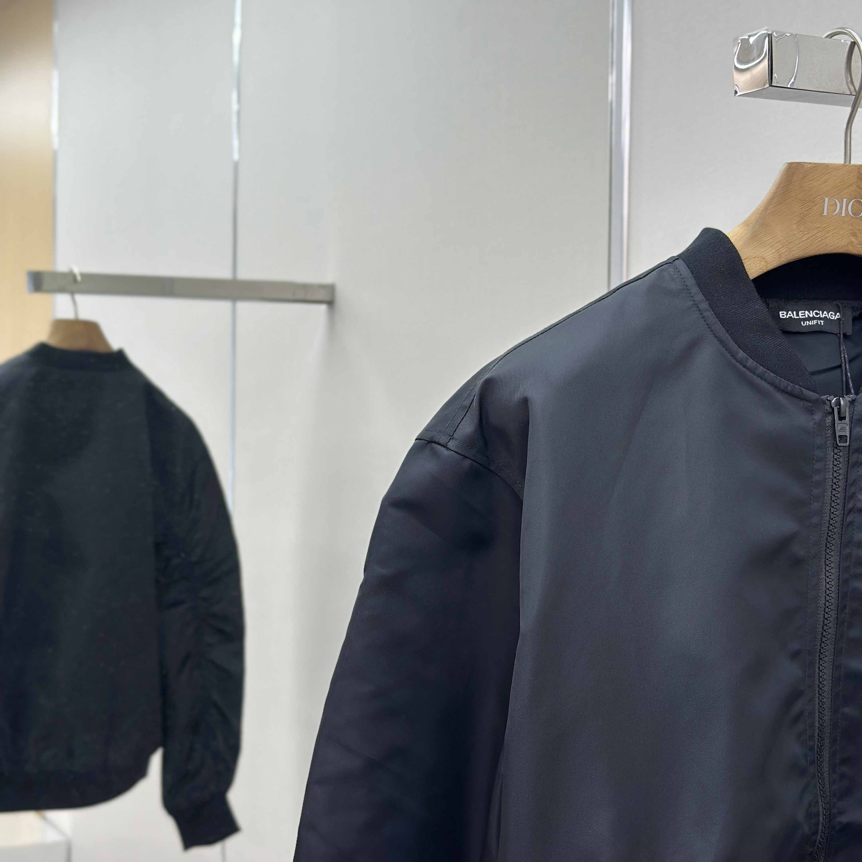 Balenciaga Men's Black Oversize Nylon Varsity Jacket - FashionPlug