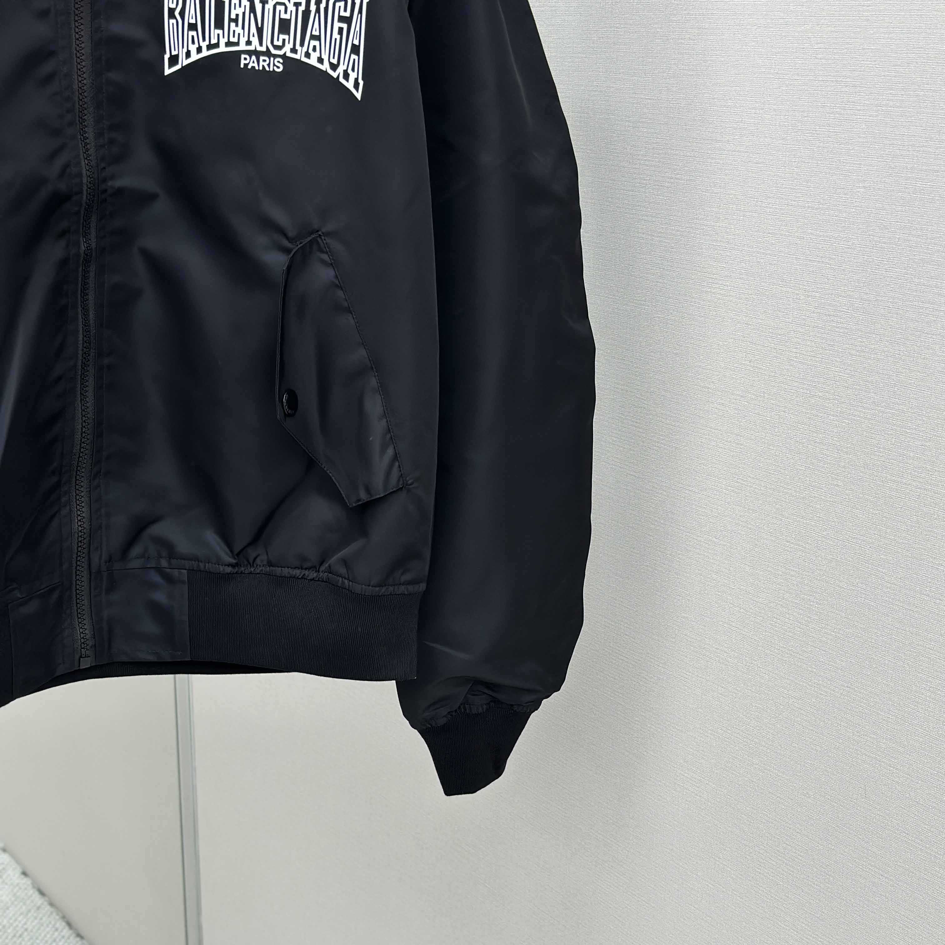 Balenciaga Men's Black Oversize Nylon Varsity Jacket - FashionPlug