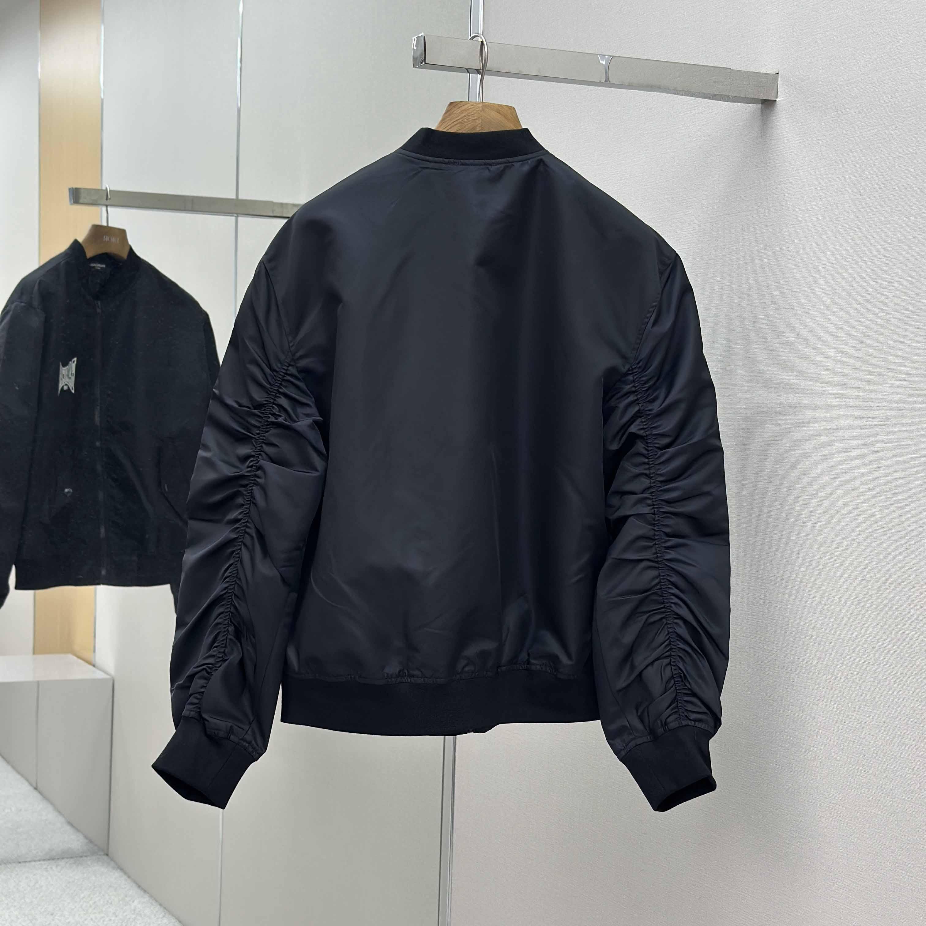 Balenciaga Men's Black Oversize Nylon Varsity Jacket - FashionPlug