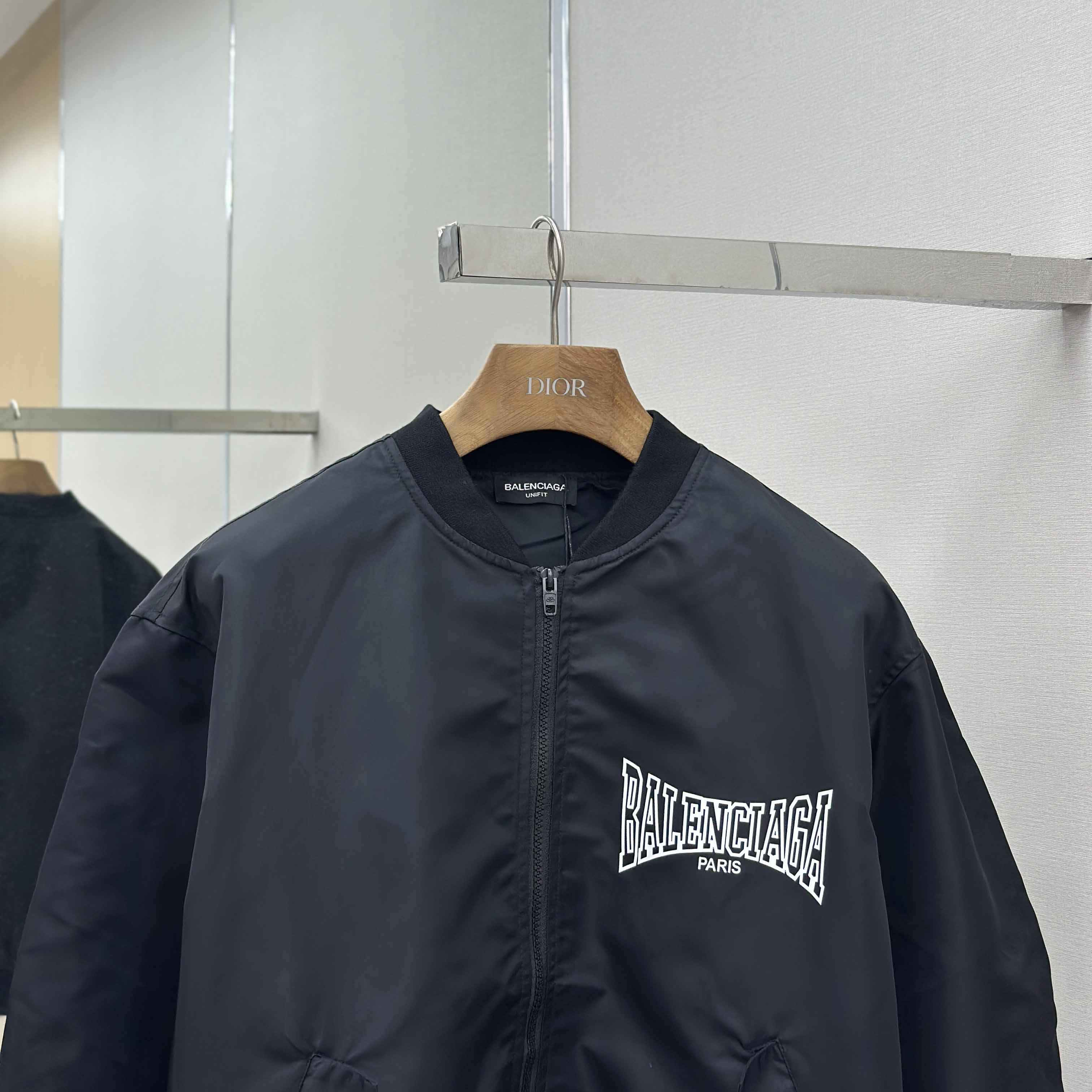Balenciaga Men's Black Oversize Nylon Varsity Jacket - FashionPlug