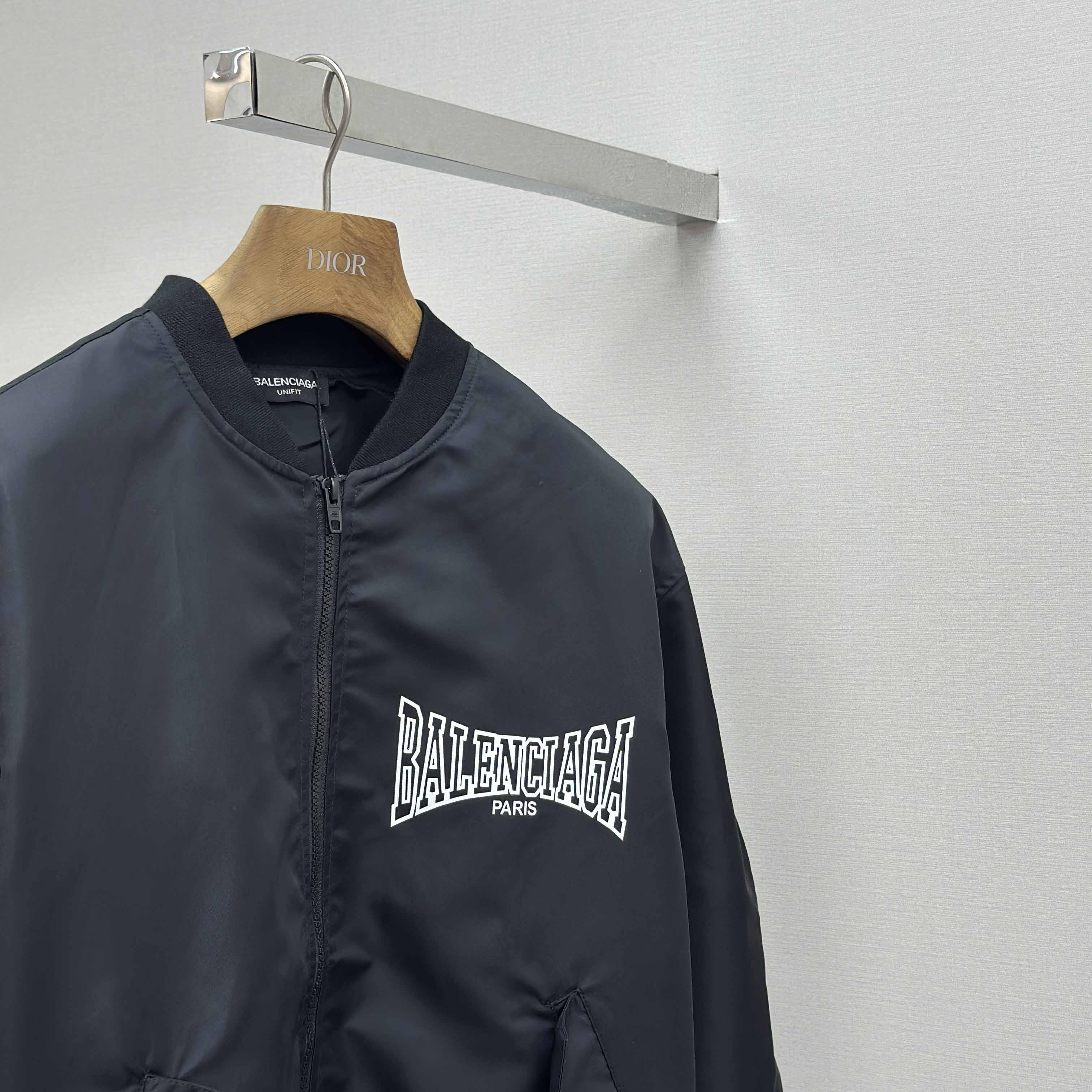 Balenciaga Men's Black Oversize Nylon Varsity Jacket - FashionPlug