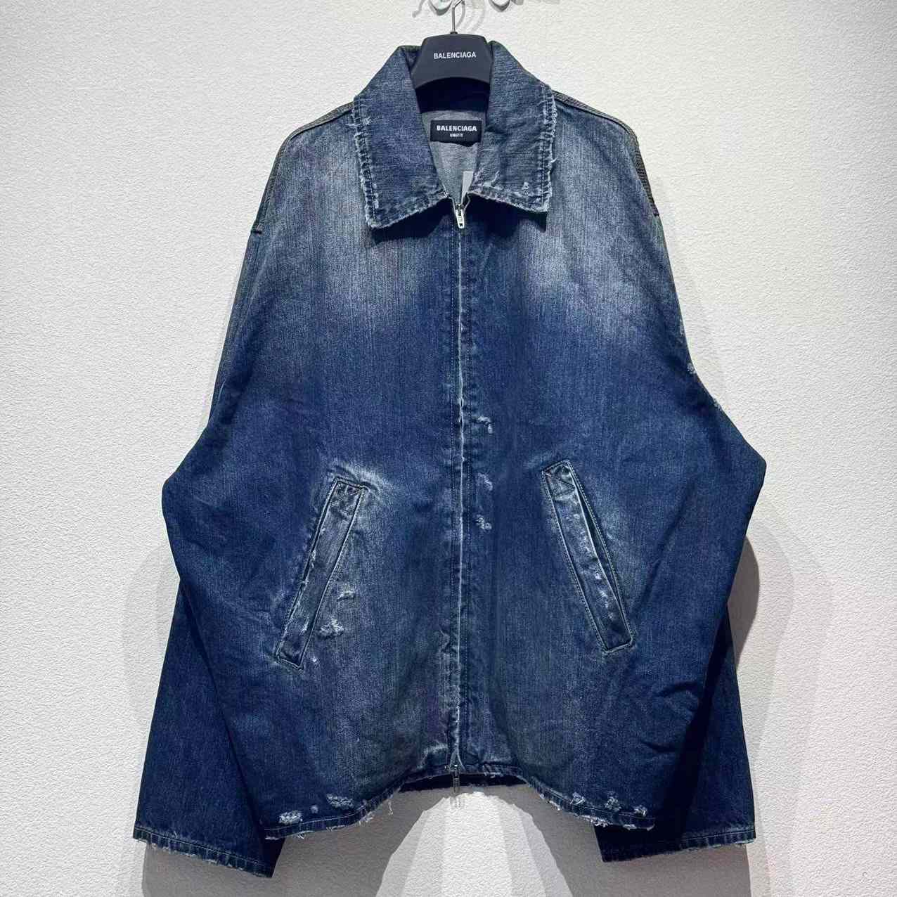 Balenciaga Zip-Up Denim Jacket In Blue Cotton Denim - FashionPlug