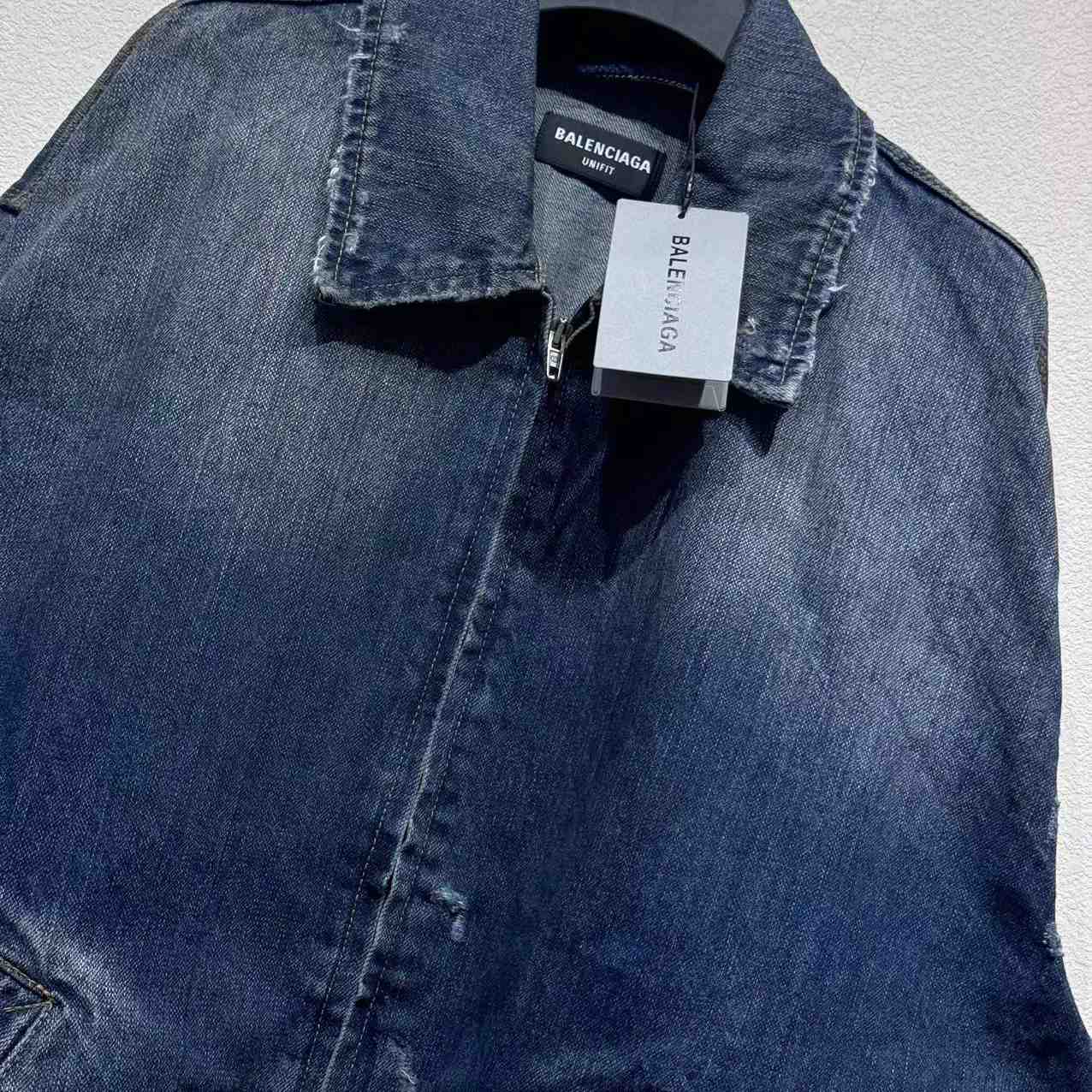 Balenciaga Zip-Up Denim Jacket In Blue Cotton Denim - FashionPlug