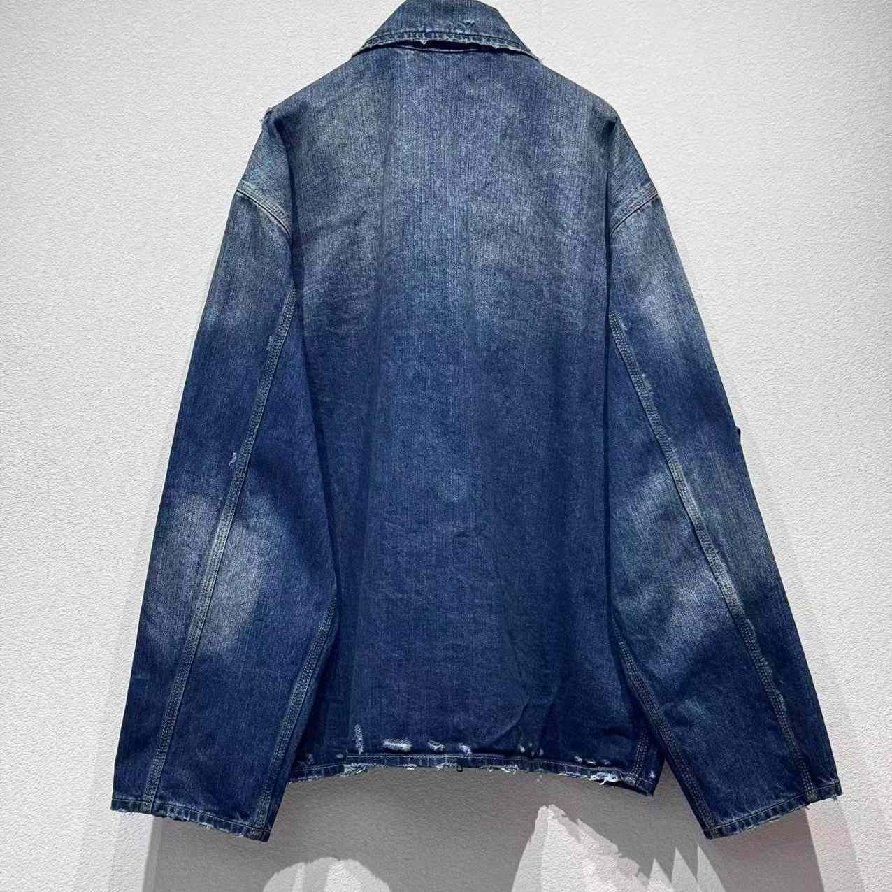 Balenciaga Zip-Up Denim Jacket In Blue Cotton Denim - FashionPlug