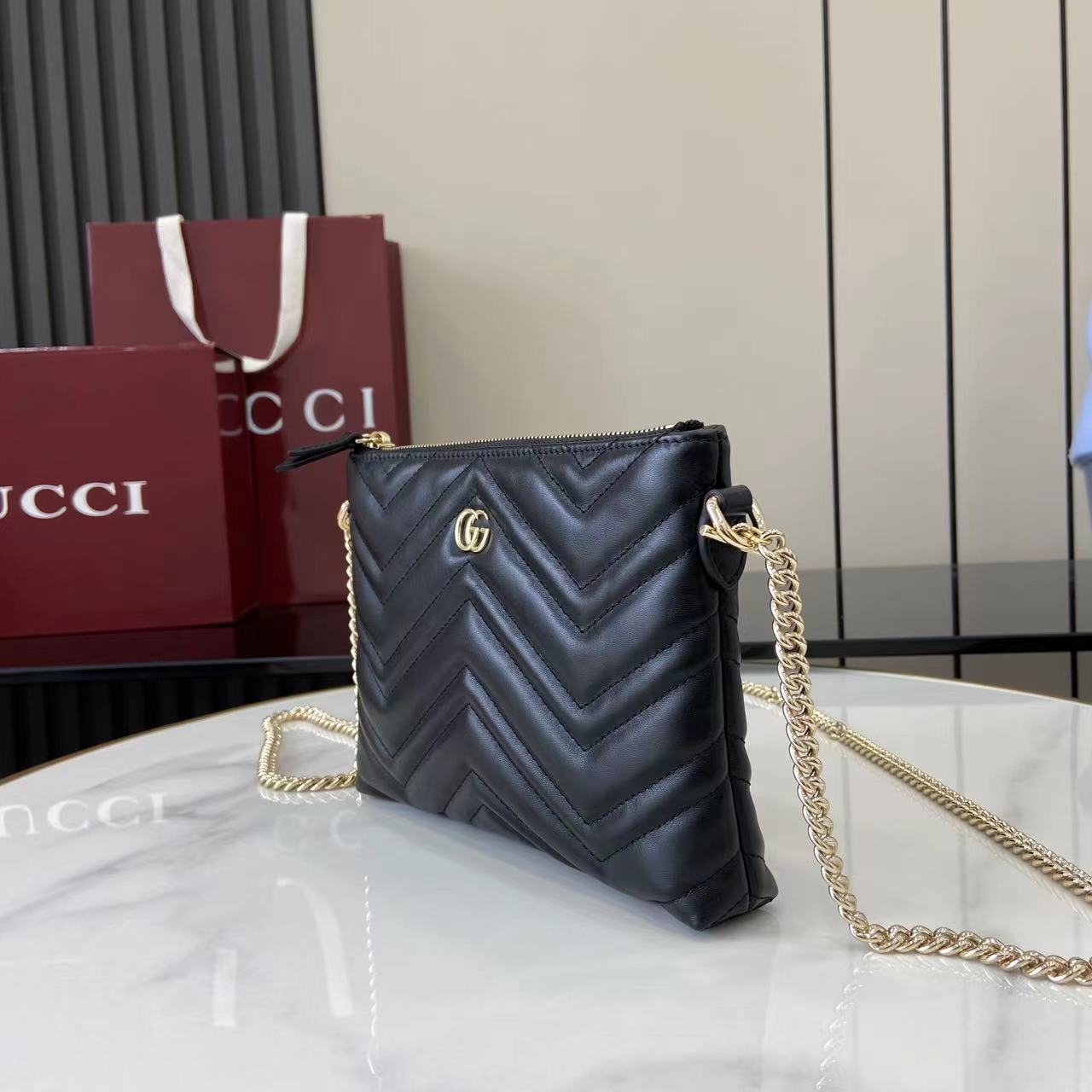 Gucci GG Marmont Pochette With Chain - FashionPlug