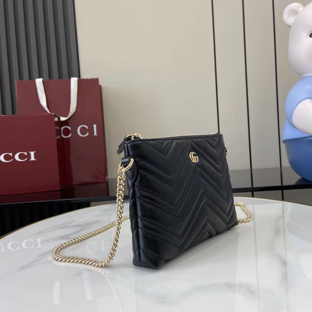 Gucci GG Marmont Pochette With Chain - FashionPlug
