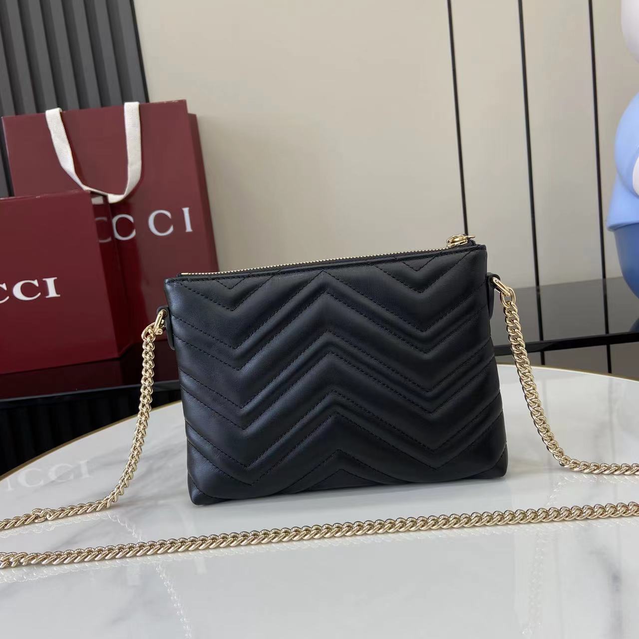 Gucci GG Marmont Pochette With Chain - FashionPlug