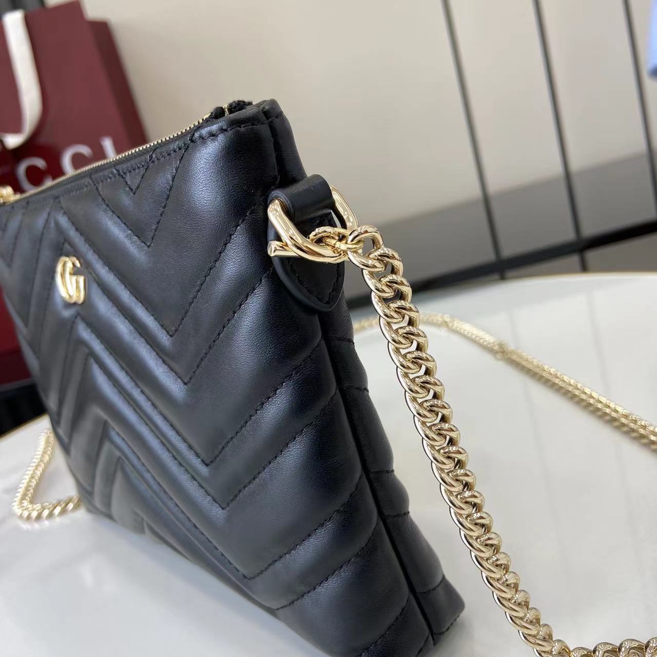 Gucci GG Marmont Pochette With Chain - FashionPlug