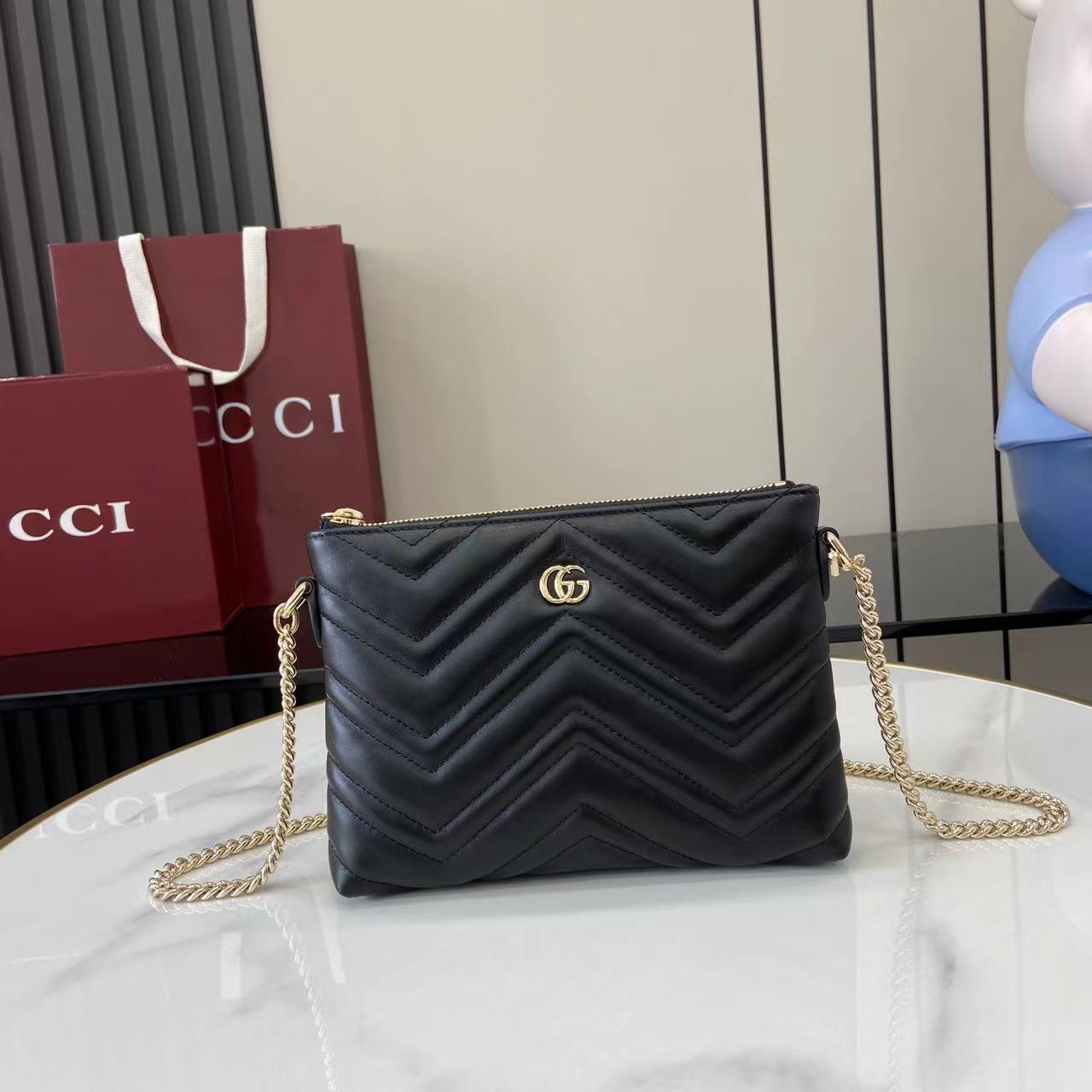 Gucci GG Marmont Pochette With Chain - FashionPlug