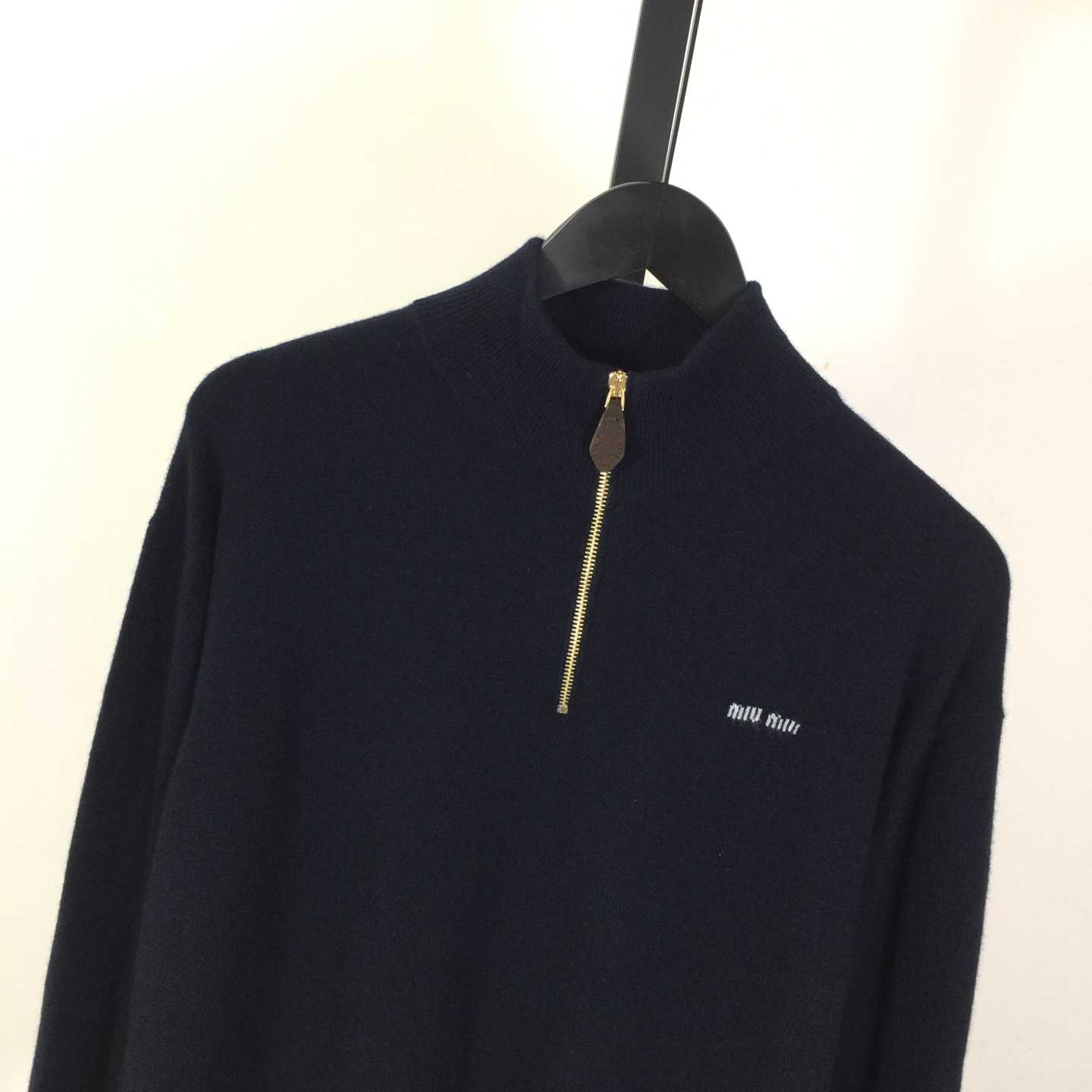 Miu Miu Cashmere And Leather Zipper Sweater - FashionPlug